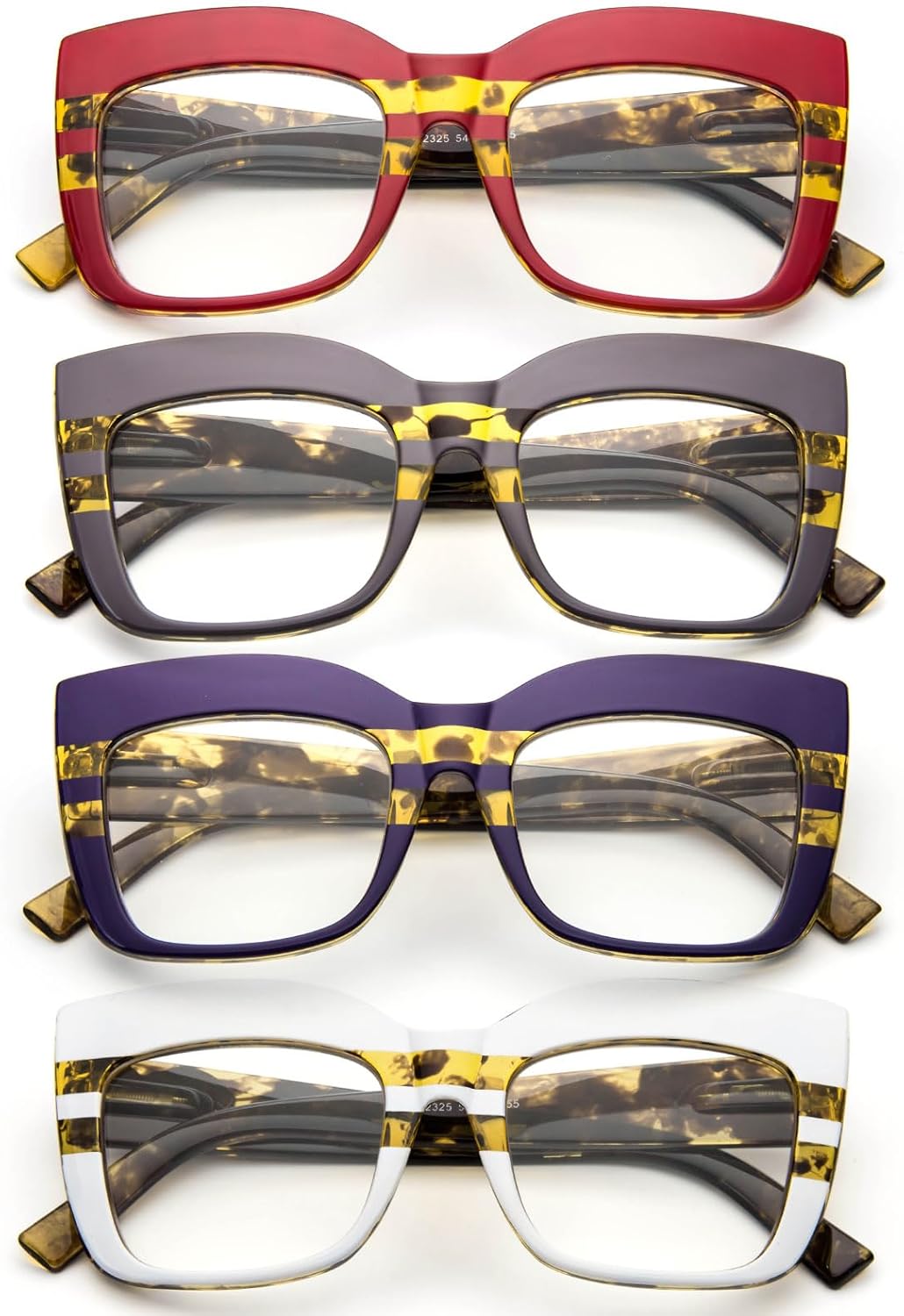 KoKoBin Paquete de 4 elegantes lentes de lectura de ojo de gato con marco grande para mujer, lectores retro de gran tamaño, bloqueo de luz azul