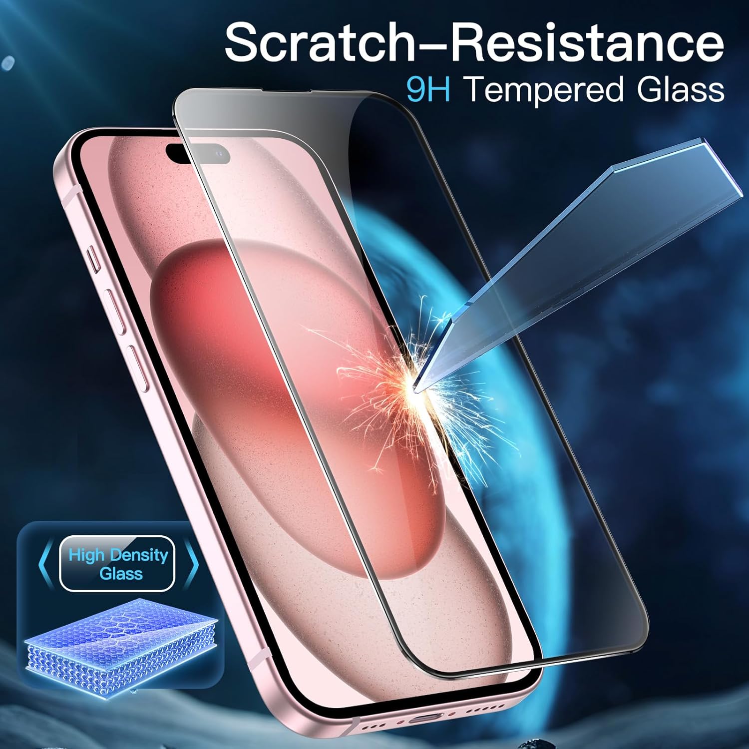 JETech Protector de pantalla de cobertura completa para iPhone 15 de 6.1 pulgadas, película de vidrio templado con borde negro con herramienta de