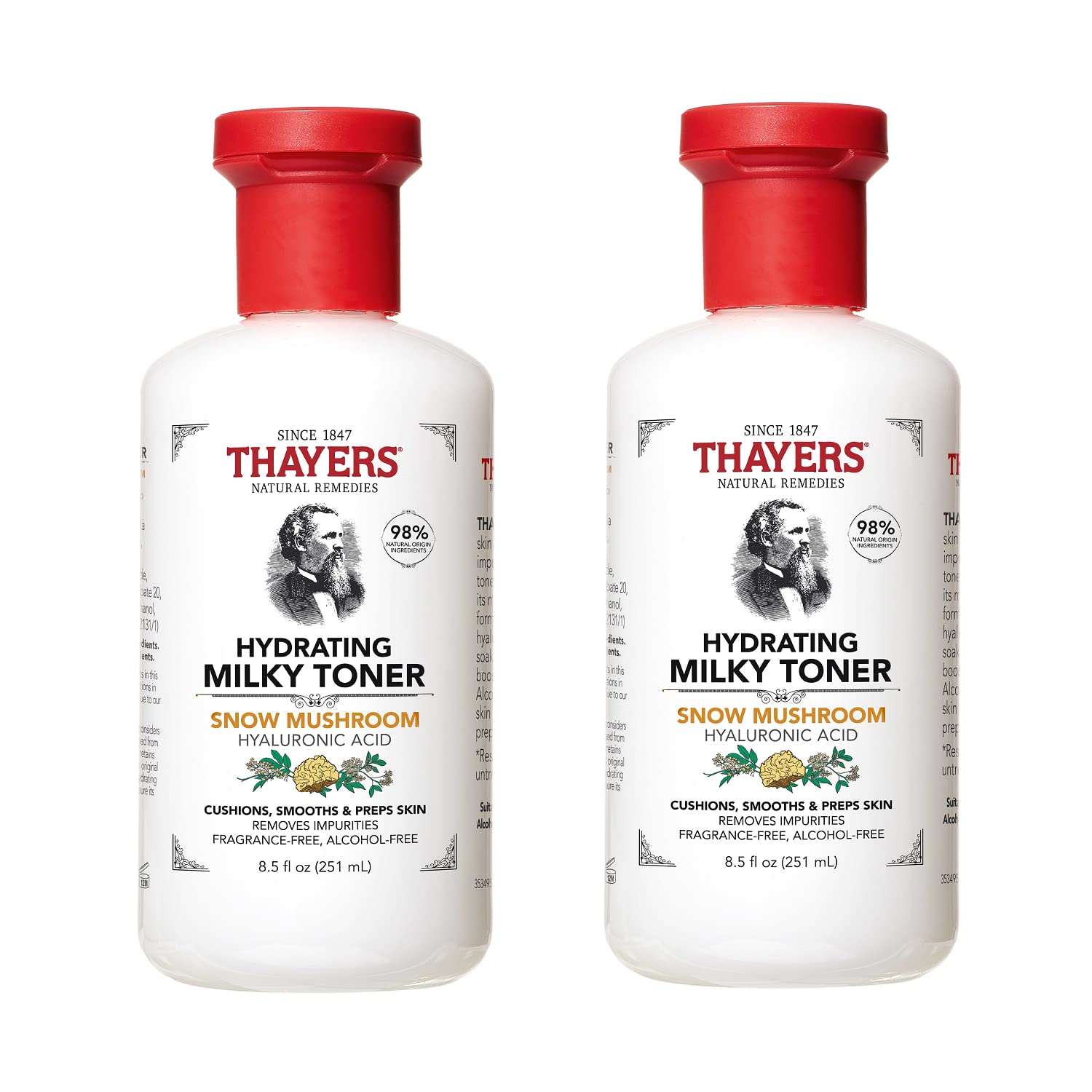 THAYERS Tónico facial lechoso con hongo de nieve y ácido hialurónico, tónico facial suave natural, recomendado por dermatólogos, para piel seca y
