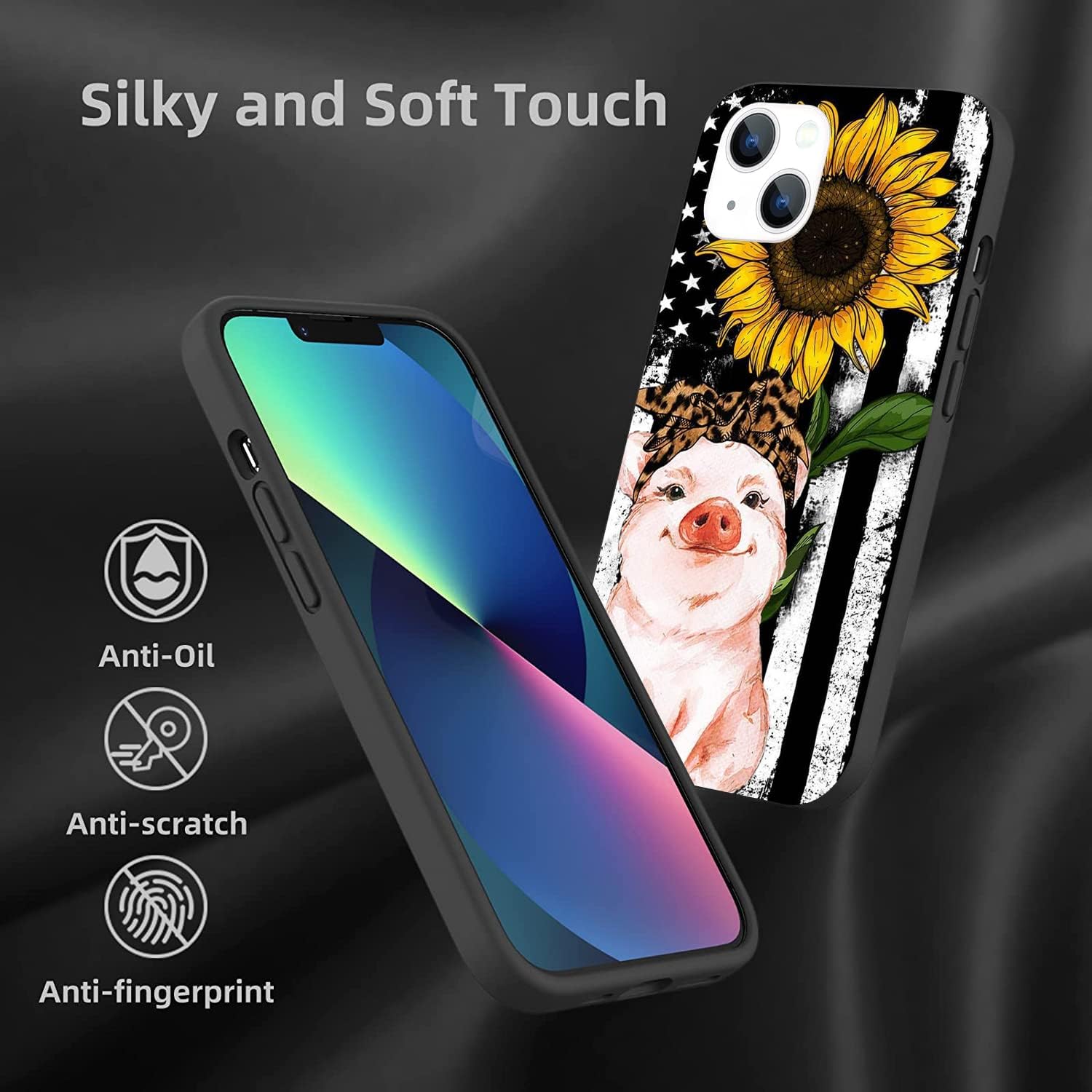 Funda compatible con iPhone 12 Pro Max, bonita funda de cerdo, girasol, bandera estadounidense, girasol, leopardo, cerdo, a prueba de golpes