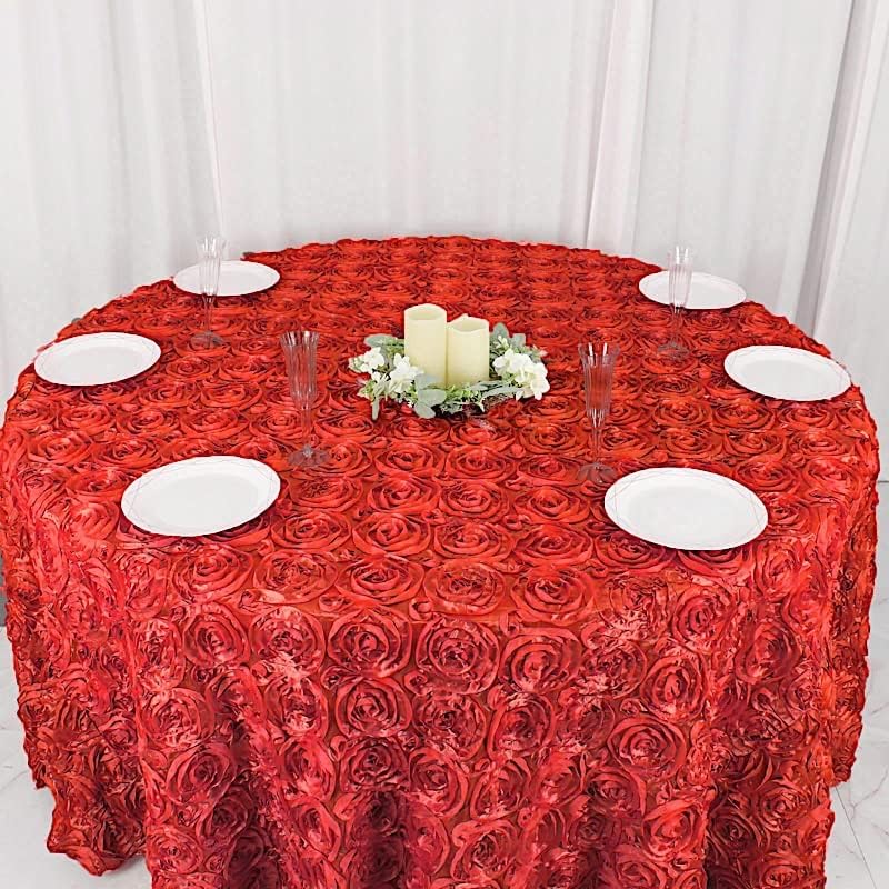 BalsaCircle Mantel redondo con rosetas elevadas de satén rojo de 120 pulgadas, para bodas, fiestas, comedor
