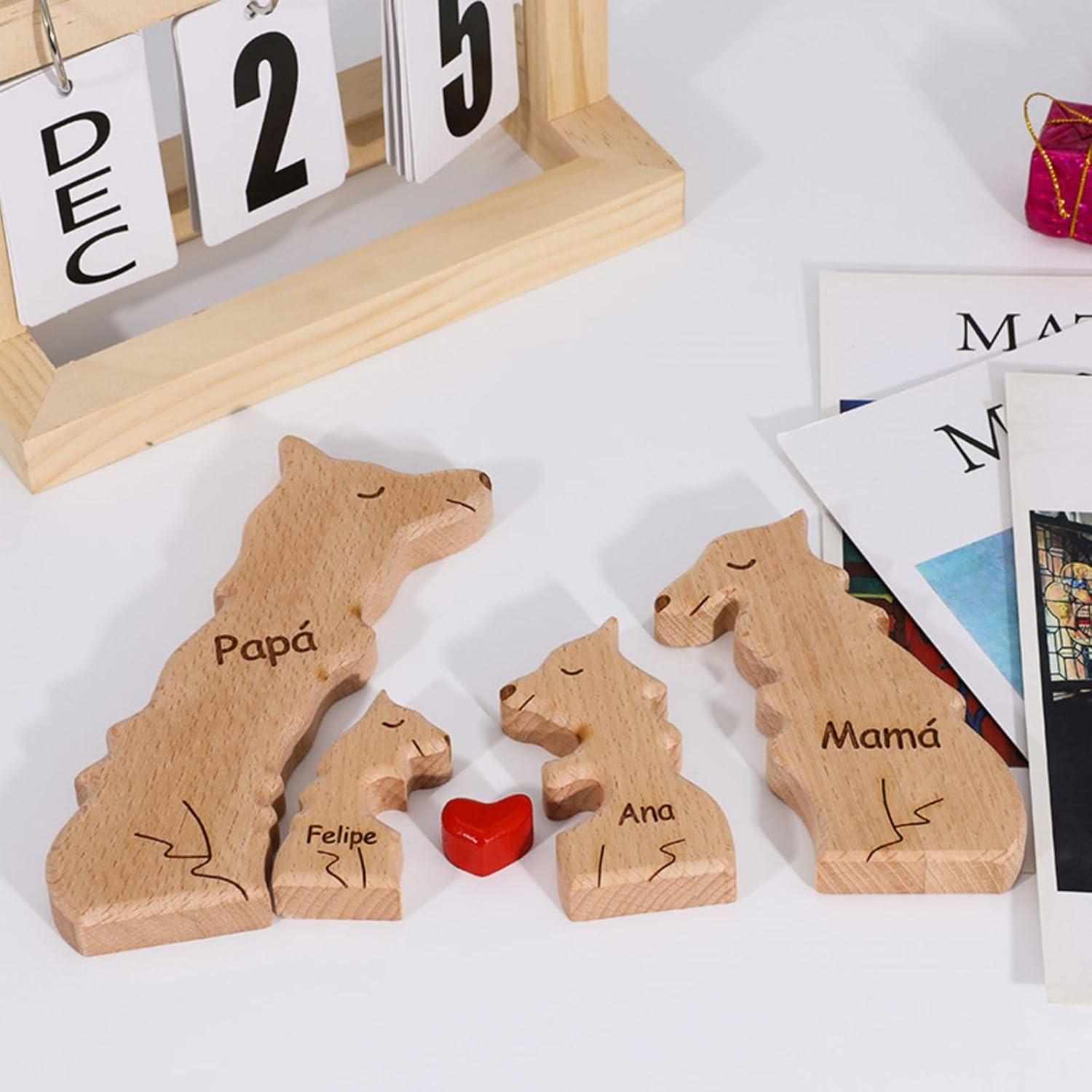 Rompecabezas personalizado con nombre de familia  Rompecabezas de madera de lobo  Rompecabezas de madera personalizable de roble pieza decorativa