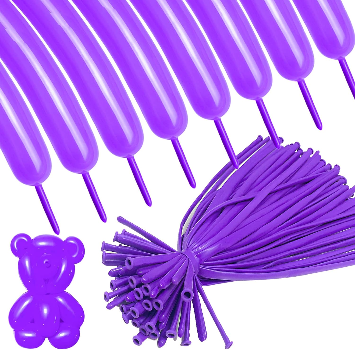 Paquete de 100 globos morados de 260 globos mágicos largos de látex grueso, torsión, globos de animales para cumpleaños, bodas, Navidad, festivales,