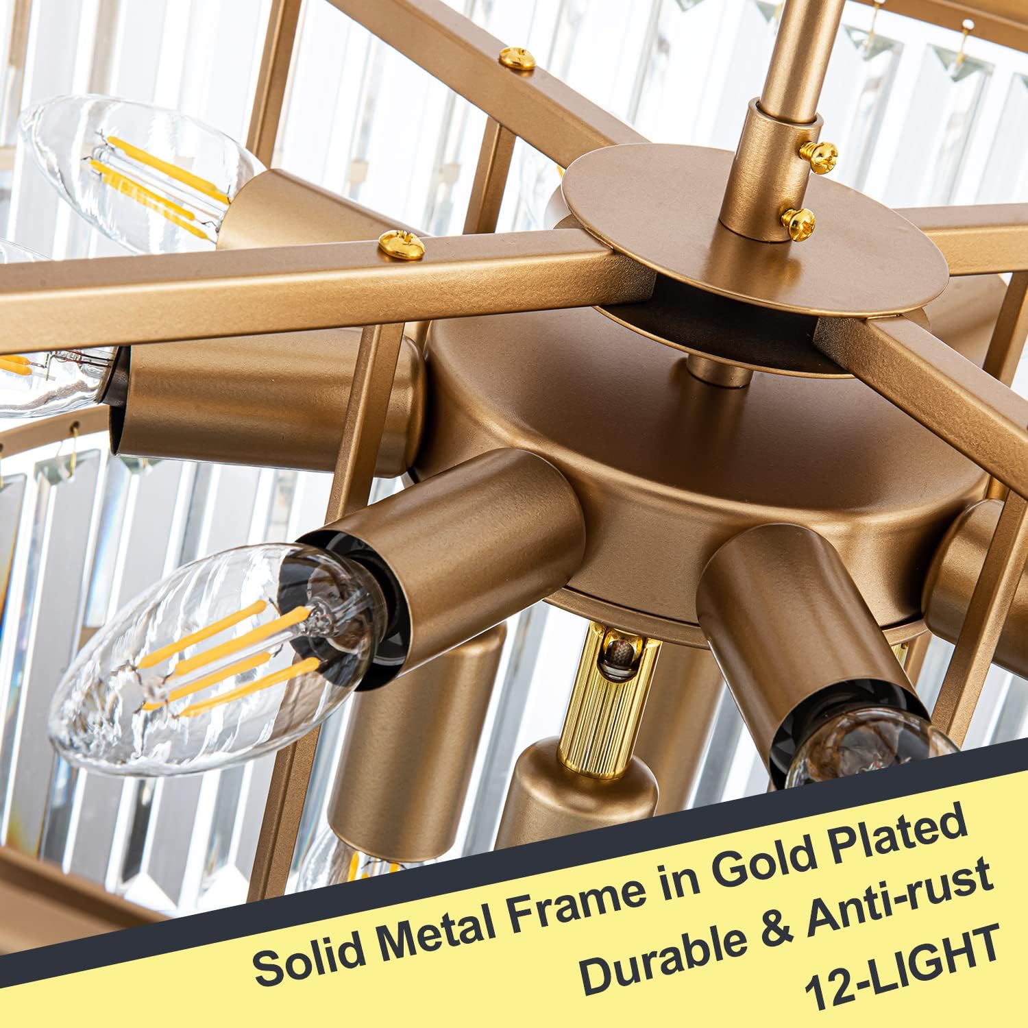 Candelabro colgante de cristal moderno dorado de 23.64 pulgadas, 12 luces, lámpara colgante de 3 niveles, iluminación colgante de cristal para sala