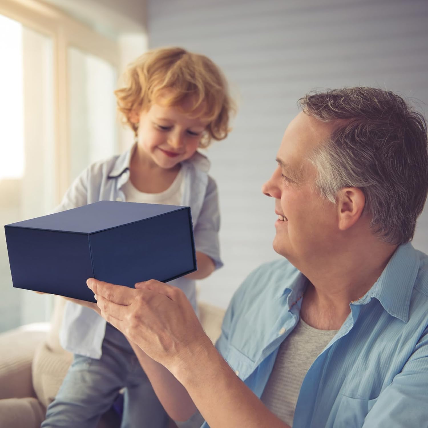 Ditwis Paquete de 4 cajas de regalo de 8 x 8 x 4 pulgadas con tapas de cierre magnético, caja magnética azul para bodas, propuestas de dama de