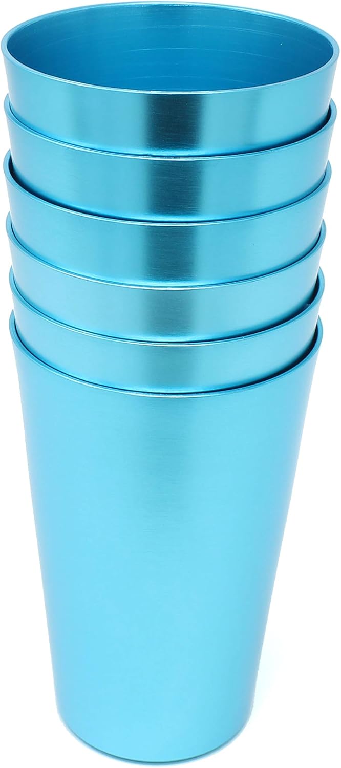 Vaso de aluminio reutilizable de 16 onzas, color anodizado brillante, juego de 6, color aguamarina