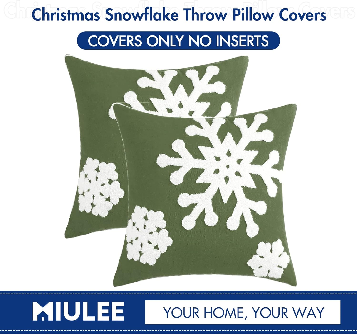 MIULEE Paquete de 2 fundas de almohada decorativas de Navidad con diseño de copo de nieve, fundas de cojín de lona bordadas, fundas de almohada