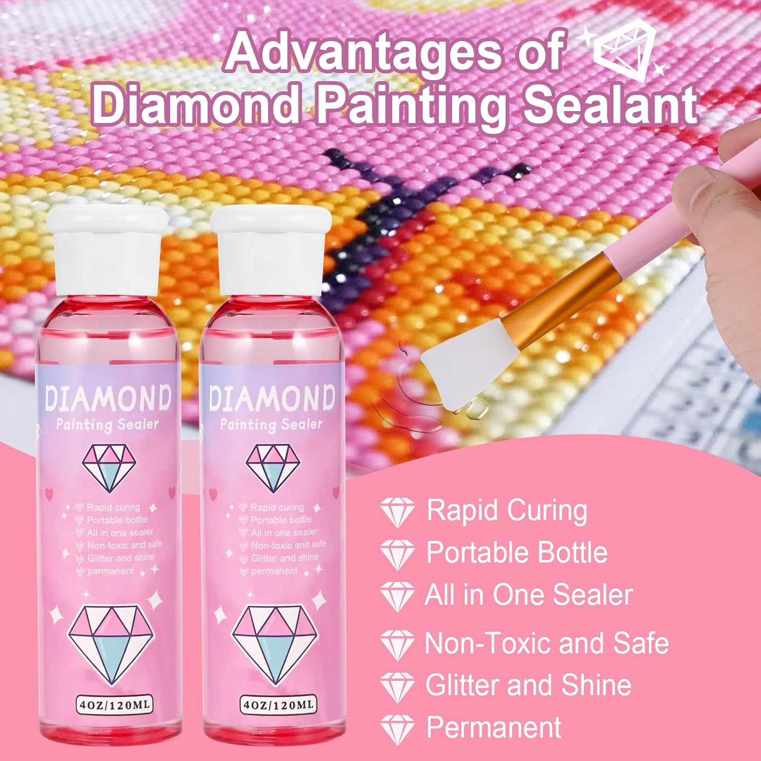 Faburo Paquete de 2 adhesivos para pintura de diamantes (4.1 fl oz*2), accesorios de pegamento para rompecabezas, pegamento transparente con