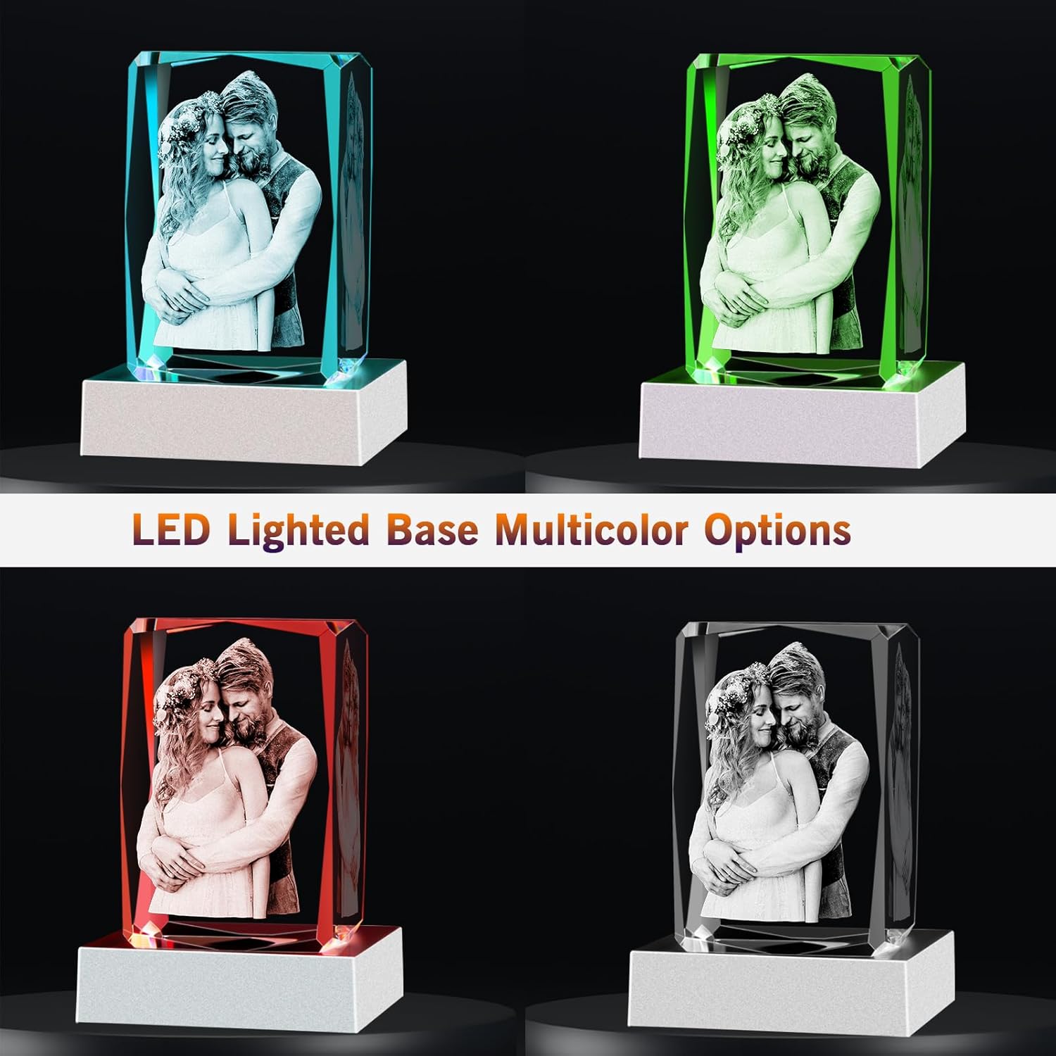 IFOLAINA Foto de cristal 3D, regalo personalizado con tu propia foto grabada con láser 3D, conmemorativo, boda, aniversario, Navidad, día del padre,