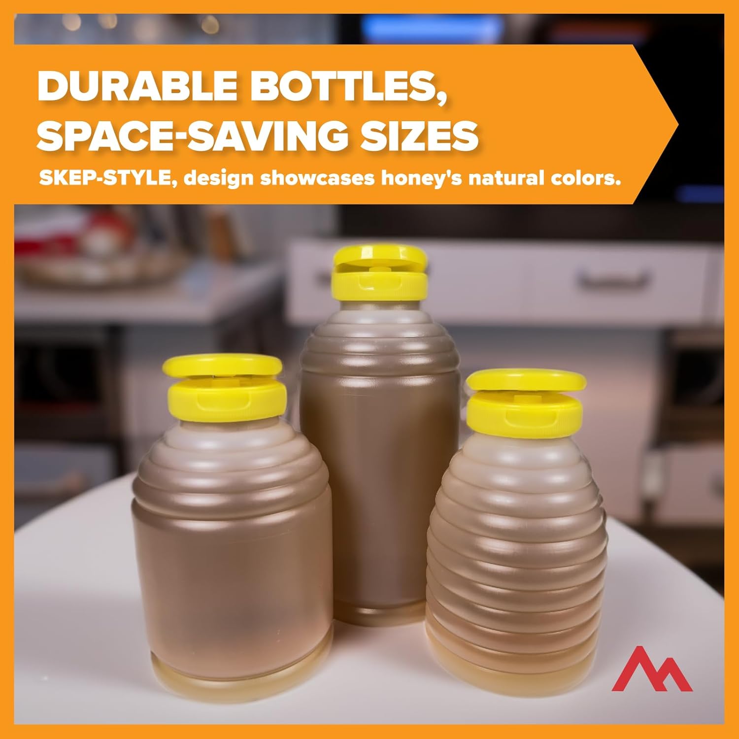 Pinnacle Mercantile Botellas recargables de plástico de polietileno de alta densidad para miel, fácil de apretar, a prueba de fugas, sin BPA y