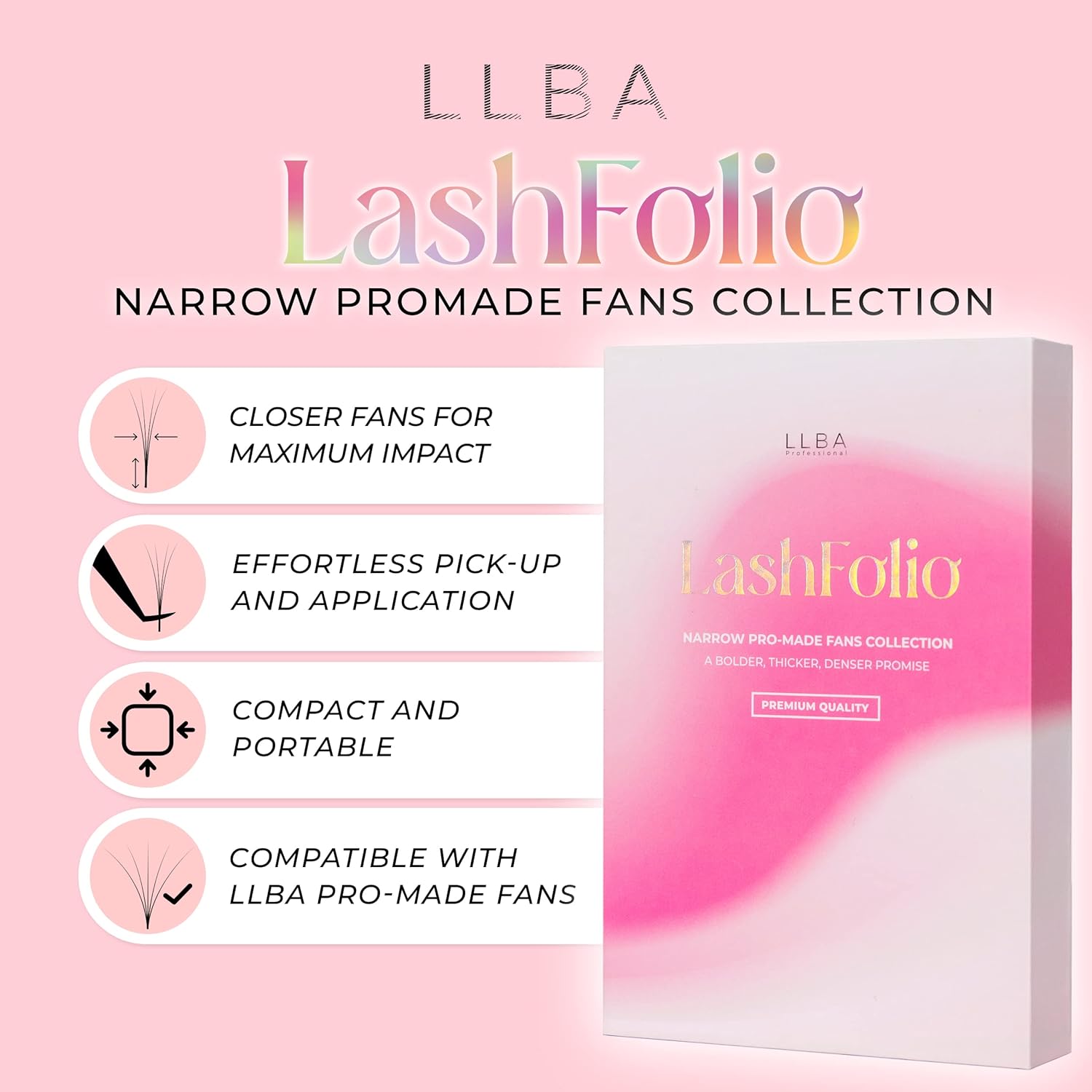 LLBA LashFolio – Abanicos estrechos Promade  Pestañas de volumen hechas a mano  Múltiples selecciones 5D  10D  Rizo C CC D  Grosor 0.03  0.003 in
