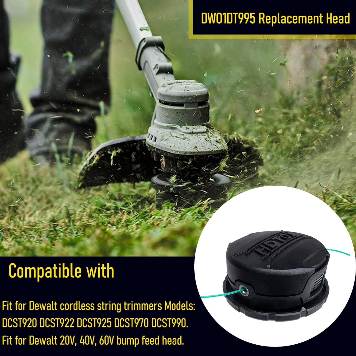 DWO1DT995 – Cabezal de recortadora compatible con Dewalt DCST920 DCST922 DCST925 DCST970 DCST990 Piezas de recortadora, carrete de repuesto de