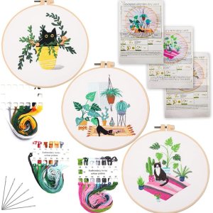 SIMEIQI Kit de bordado de 3 juegos para principiantes con patrón e instrucciones (idioma español no garantizado), kit de punto de cruz para adultos, SIMEIQI Kit de bordado de 3 juegos para principiantes con patrón e instrucciones (idioma español no garantizado), kit de punto de cruz para adultos,