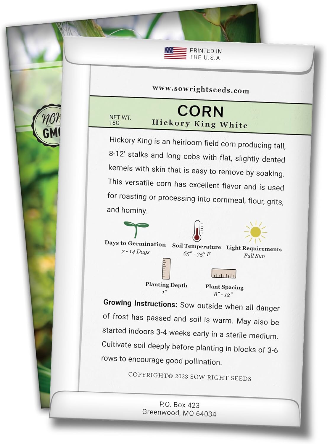 Sow Right Seeds – Colección de semillas de maíz raras para plantar – Variedades de palomitas de maíz, hopi azul y nogal blanco King – Paquetes de