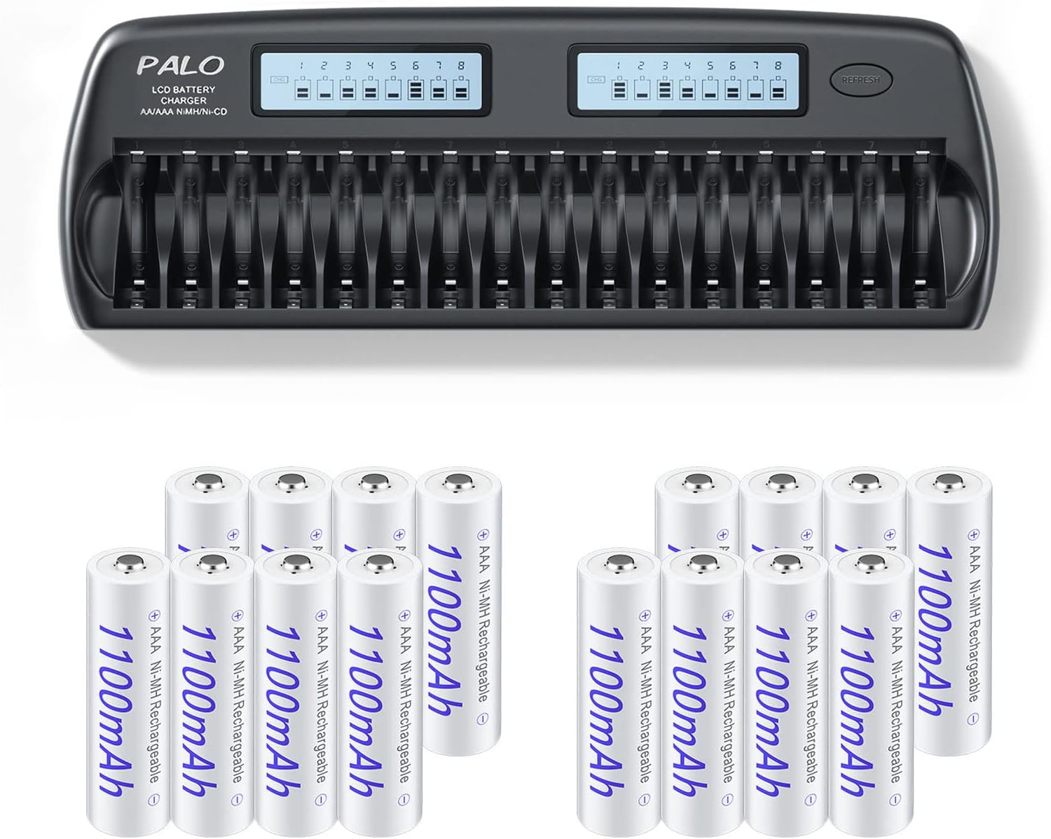 Baterías AAA recargables 1.2V NiMH 1100mAh 16 Pack con 16 Bay AA AAA Cargador de batería para 1.2V NIMH NiCd baterías recargables