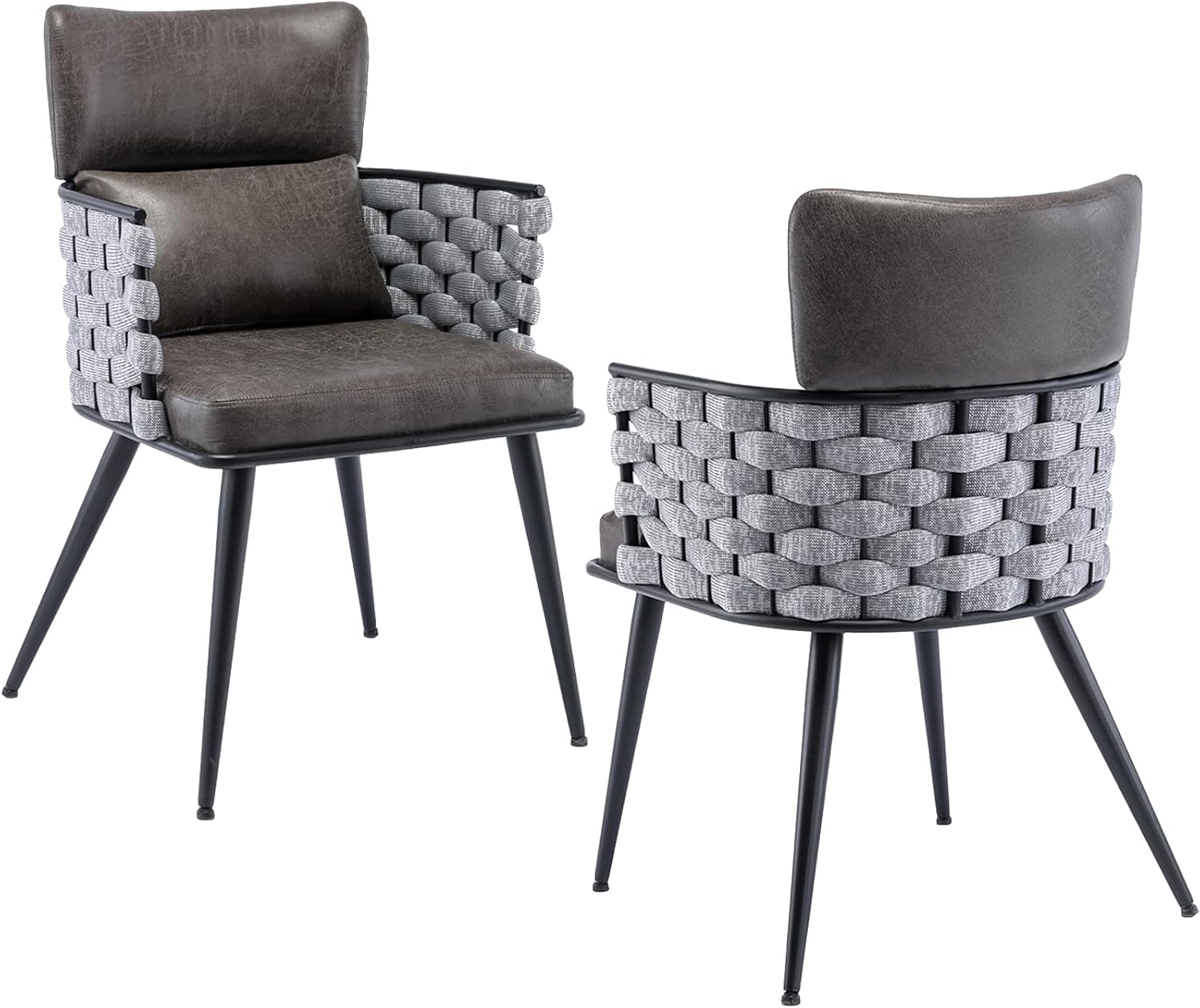 BFZ Juego de 2 sillas de comedor modernas de mediados de siglo con patas de metal, sillas de comedor tejidas de piel sintética para comedor, cocina,