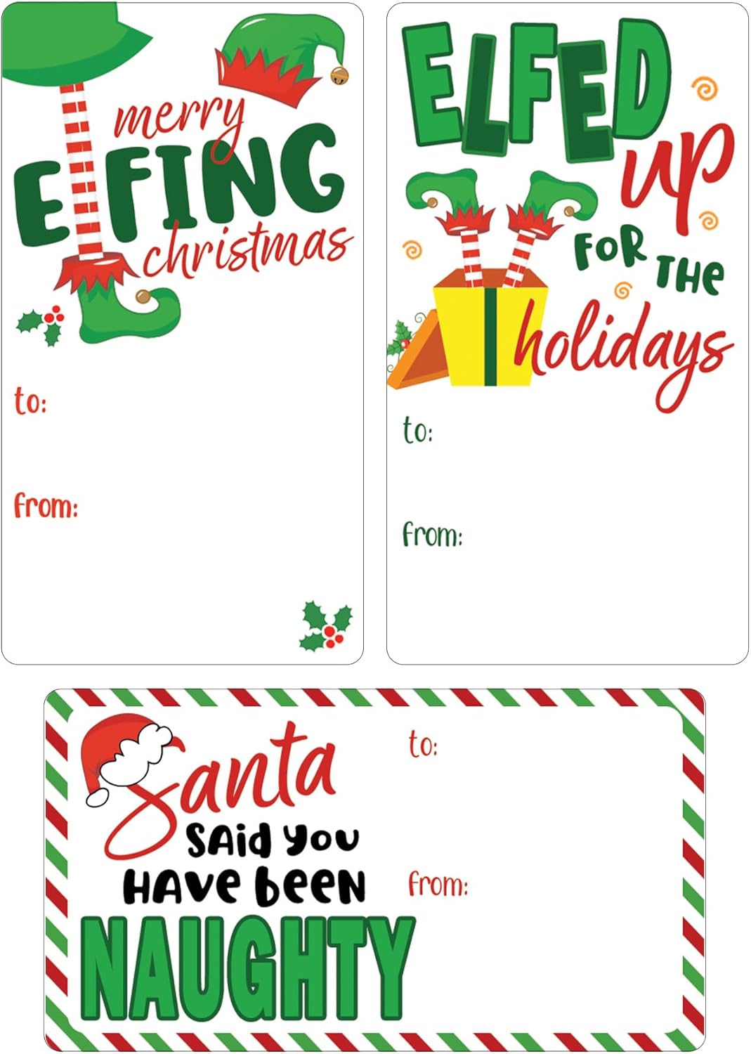 Divertidas etiquetas adhesivas de regalo de Navidad, 75 etiquetas, etiquetas de regalo de elfo navideño