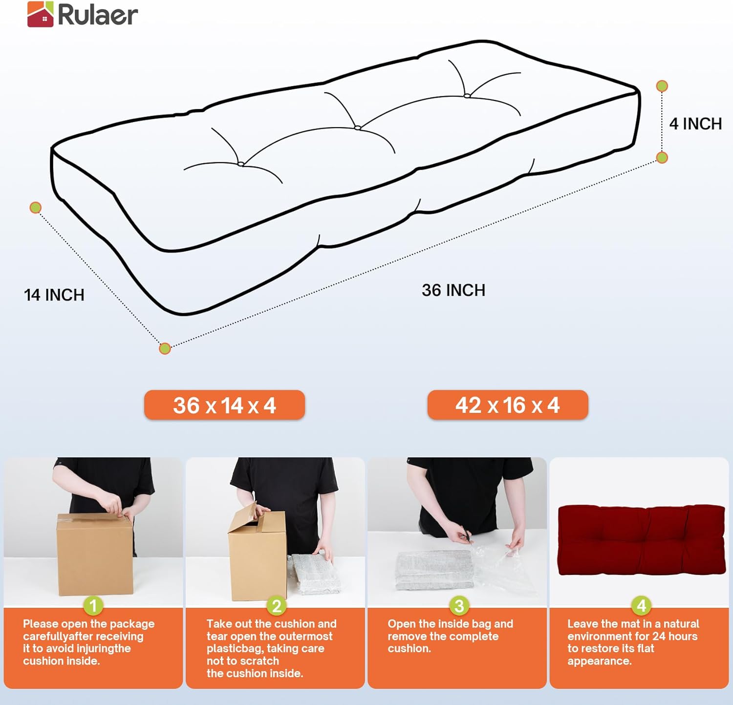 Cojín de banco copetudo para interiores de 42 x 16 x 4 pulgadas, extra grueso, suave, antideslizante, duradero, para muebles de exterior, cojín para