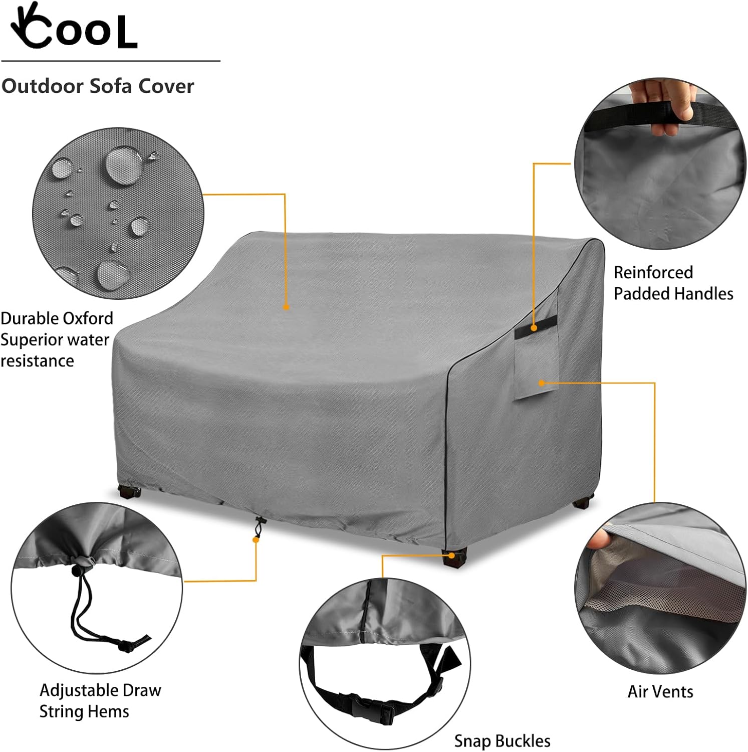 Okcool Funda resistente para sofá de patio, 100% impermeable, de 2 plazas, para exteriores de hasta 58 pulgadas de ancho x 32.5 pulgadas de