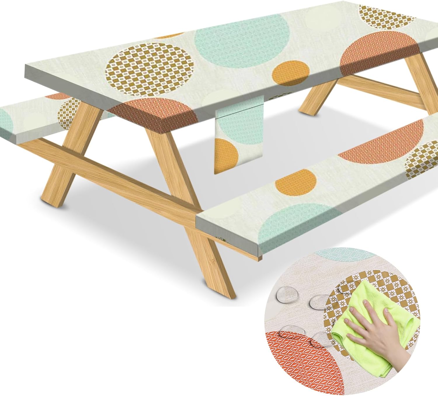 opstellen Mantel de picnic con fundas de banco de 72 x 30 pulgadas, elástico impermeable, mantel de camping para mesas rectangulares, fundas de mesa