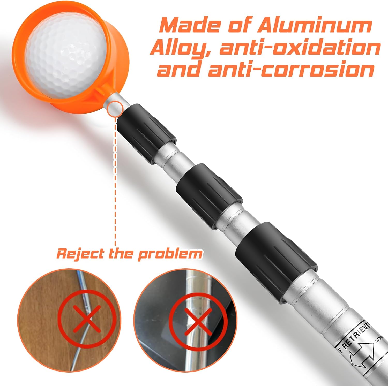 prowithlin Recuperador de pelotas de golf, 69121518 pies, aleación de aluminio, recuperador de pelotas de golf, accesorios de golf telescópicos,