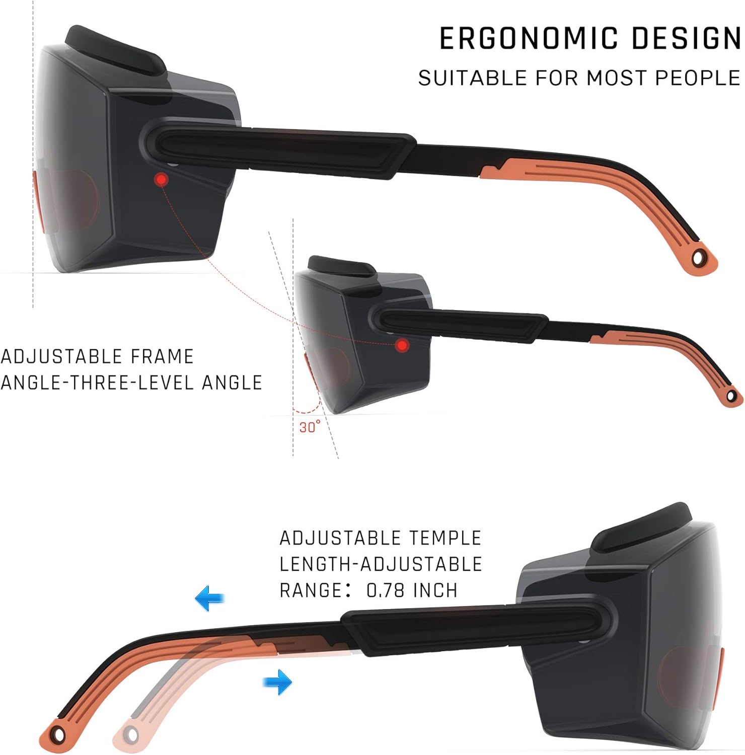 Anteojos de seguridad con antiempañante, Gafas de seguridad para anteojos, Anteojos de protección con lentes antiarañazos, marco y patillas