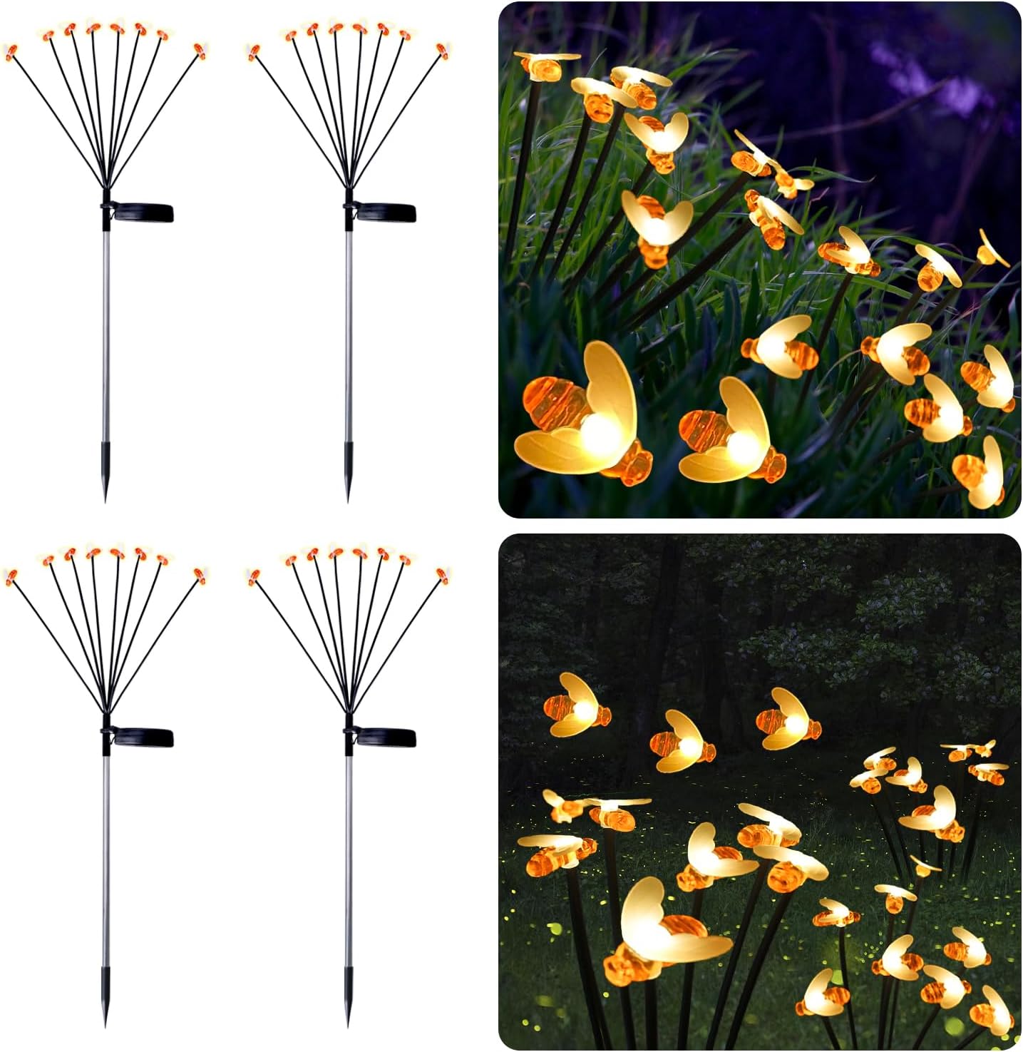 Luces solares de jardín, luces solares de luciérnaga con batería de 1200 mAh, balanceo por el viento, luces solares para exteriores con alambre de