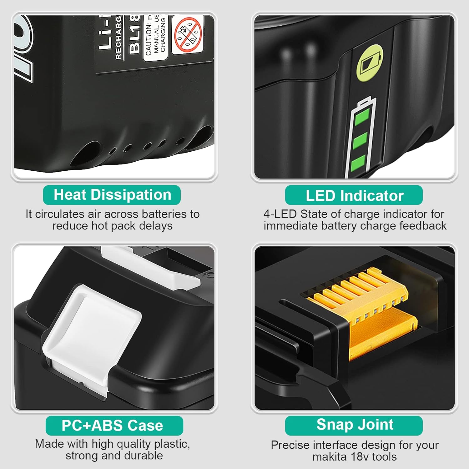 Paquete de 4 baterías de repuesto de 18 voltios para Makita 18V BL1860B, LXT iones de litio de 6.0 Ah de ultra alta capcaity compatible con batería