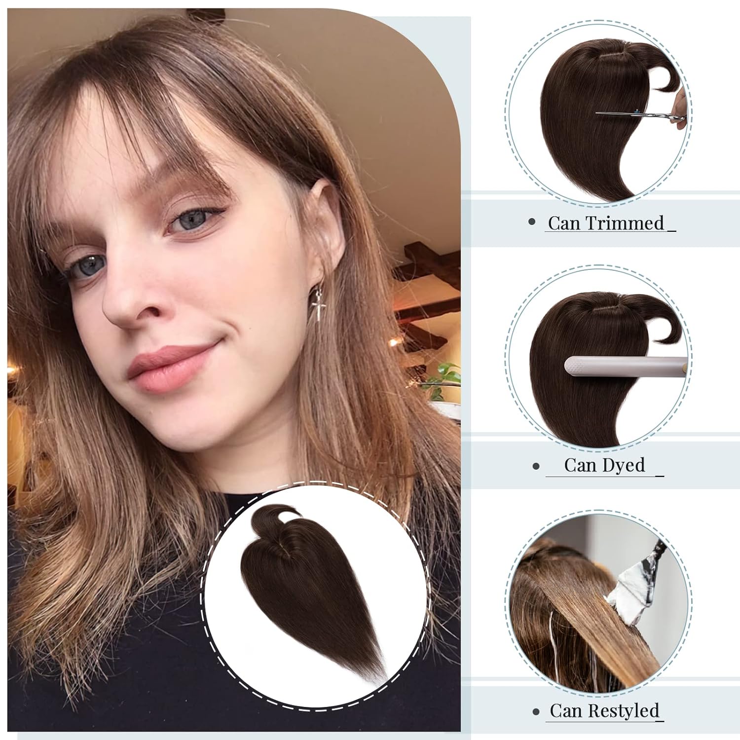 TESS Extensiones de cabello humano real para mujer, densidad del 150 %, 2.8 x 5.1 in, base de seda, extensión superior, extensiones de cabello Remy