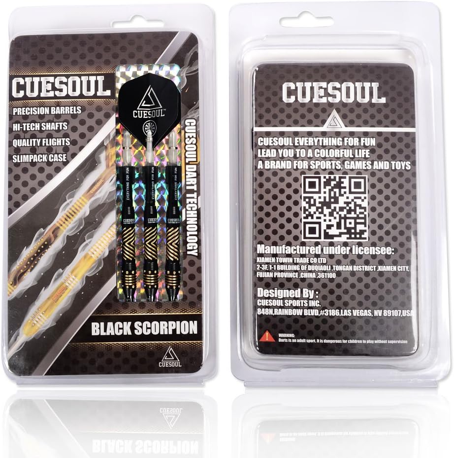 CUESOUL Black Scorpion 16g Soft Tip Darts with Black Dart Case