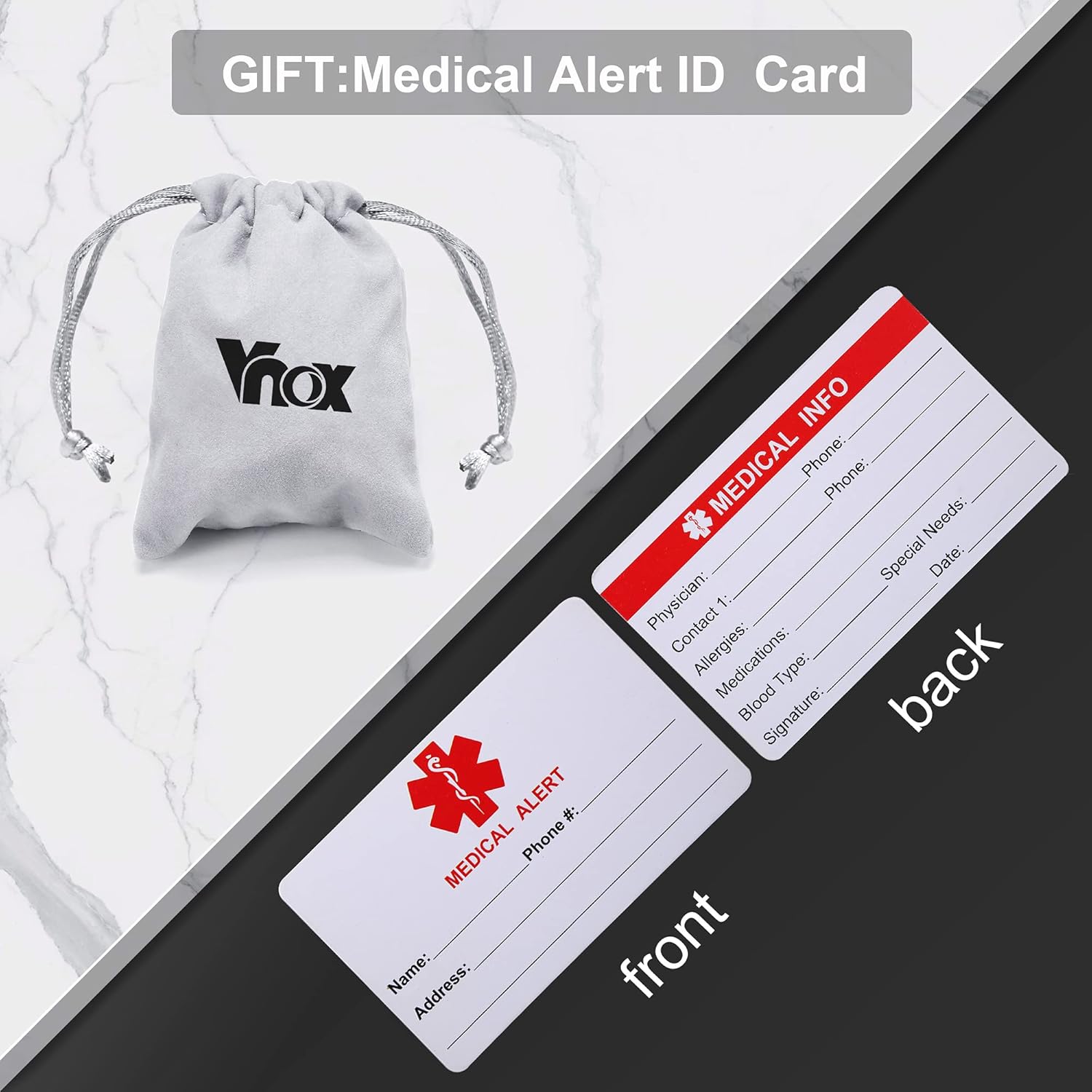 VNOX Pulsera de identificación de alerta médica de acero inoxidable con grabado personalizado gratis
