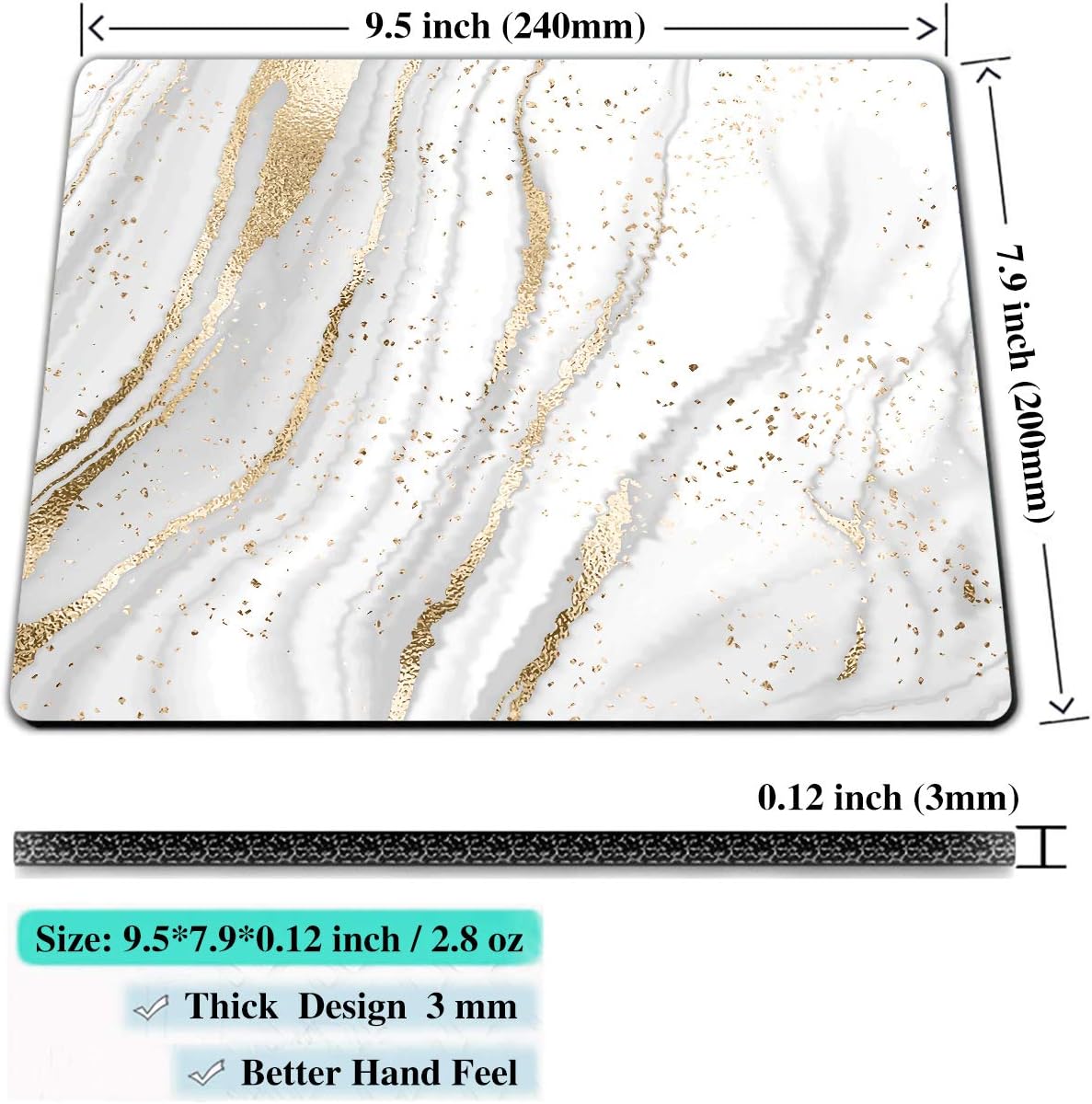 Alfombrilla de mouse, alfombrilla de mouse abstracta de mármol blanco dorado, alfombrilla de mouse moderna de mármol, alfombrillas de mouse pequeñas