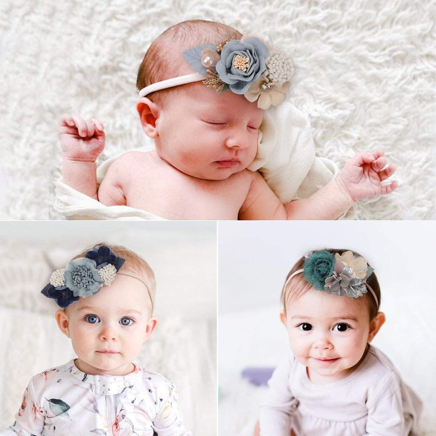 VOBOBE Diademas elásticas de nailon para bebé niña, lazos elásticos para el pelo para recién nacidos, accesorios para el cabello, paquete de 3