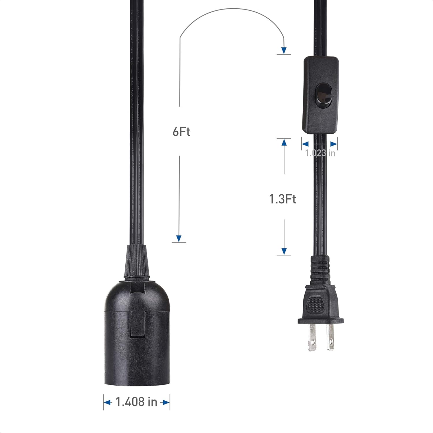 Cable Matters Paquete de 2 cables de luz colgantes con interruptor de 8 pies (cable de luz colganteenchufe de luz con cable) en negro