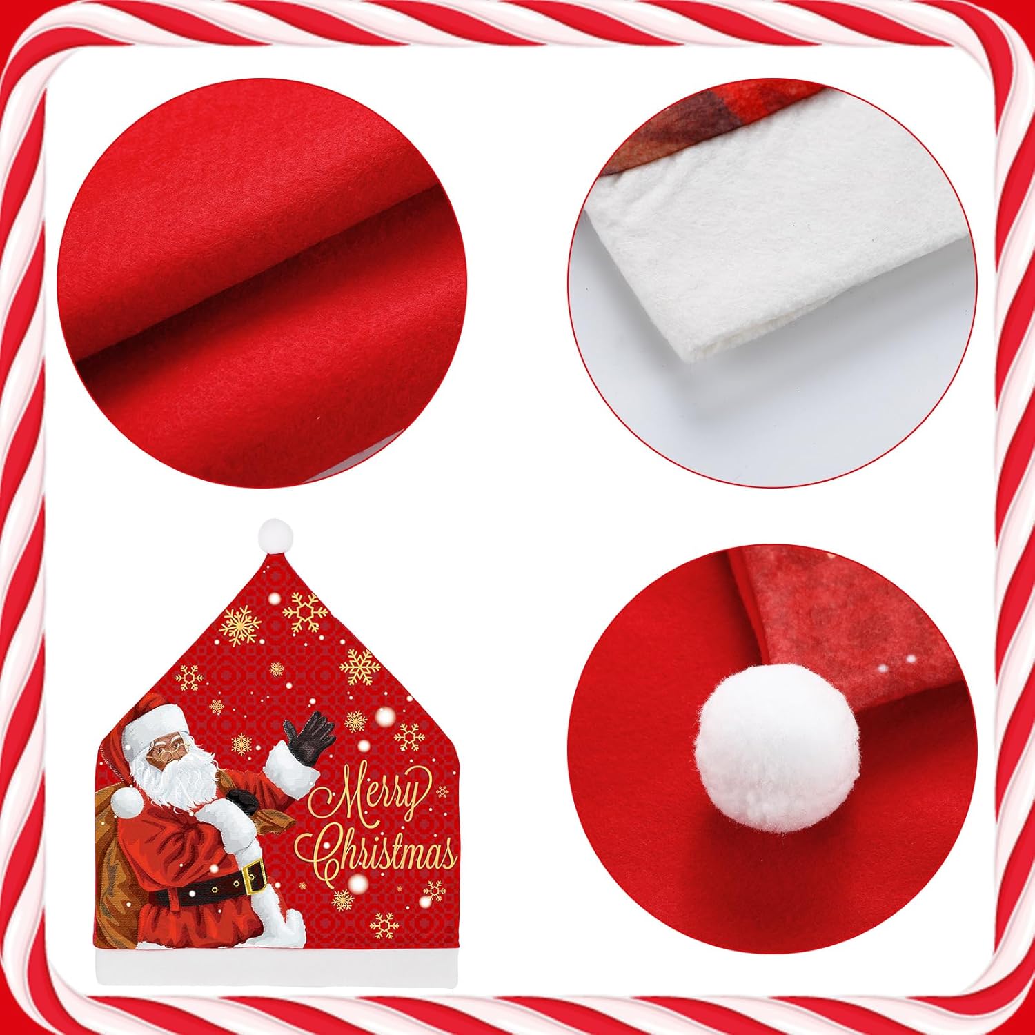6 fundas para sillas de Navidad, decoración de Papá Noel, sombrero rojo, negro, Papá Noel, estilo ángel africano, funda para silla, cubierta