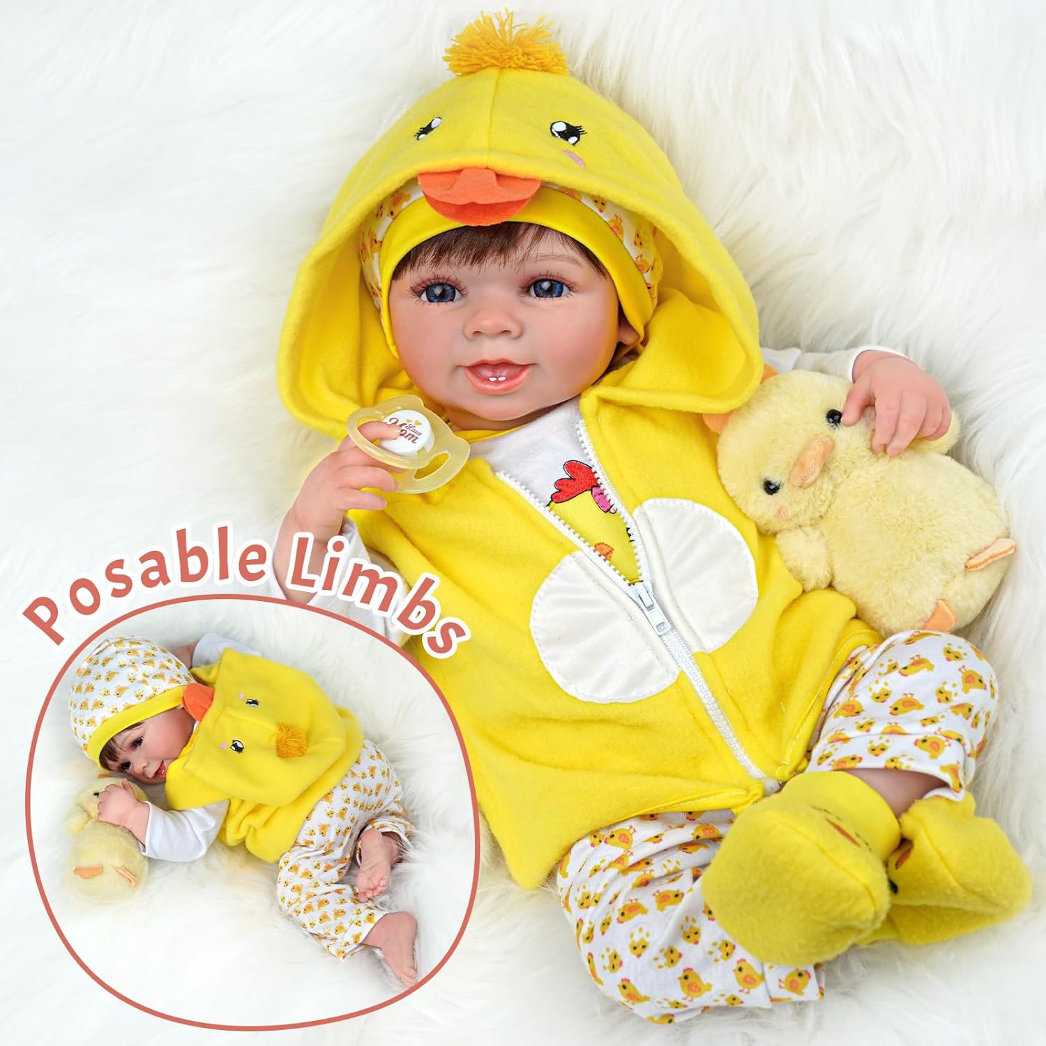 ADFO Muñecas de bebé Reborn de 22 pulgadas, linda sonrisa, realista, muñeca recién nacida, cuerpo suave, muñecas de bebé de la vida real con caja de