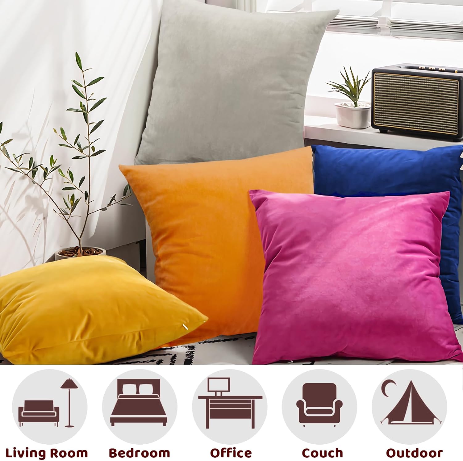 Jyumini Paquete de 2 fundas de almohada de terciopelo suave de 18 x 18 pulgadas, fundas de cojín cuadradas sedosas decorativas con cremallera para
