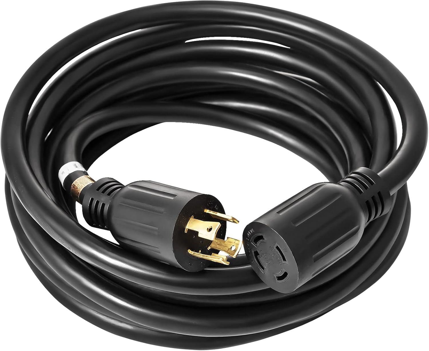 VEVOR Cable de extensión para generador de 50 pies y 30 amperios SJTW 10 AWG, 4 clavijas, NEMA L14-30P 125250V, cable de alimentación de generador