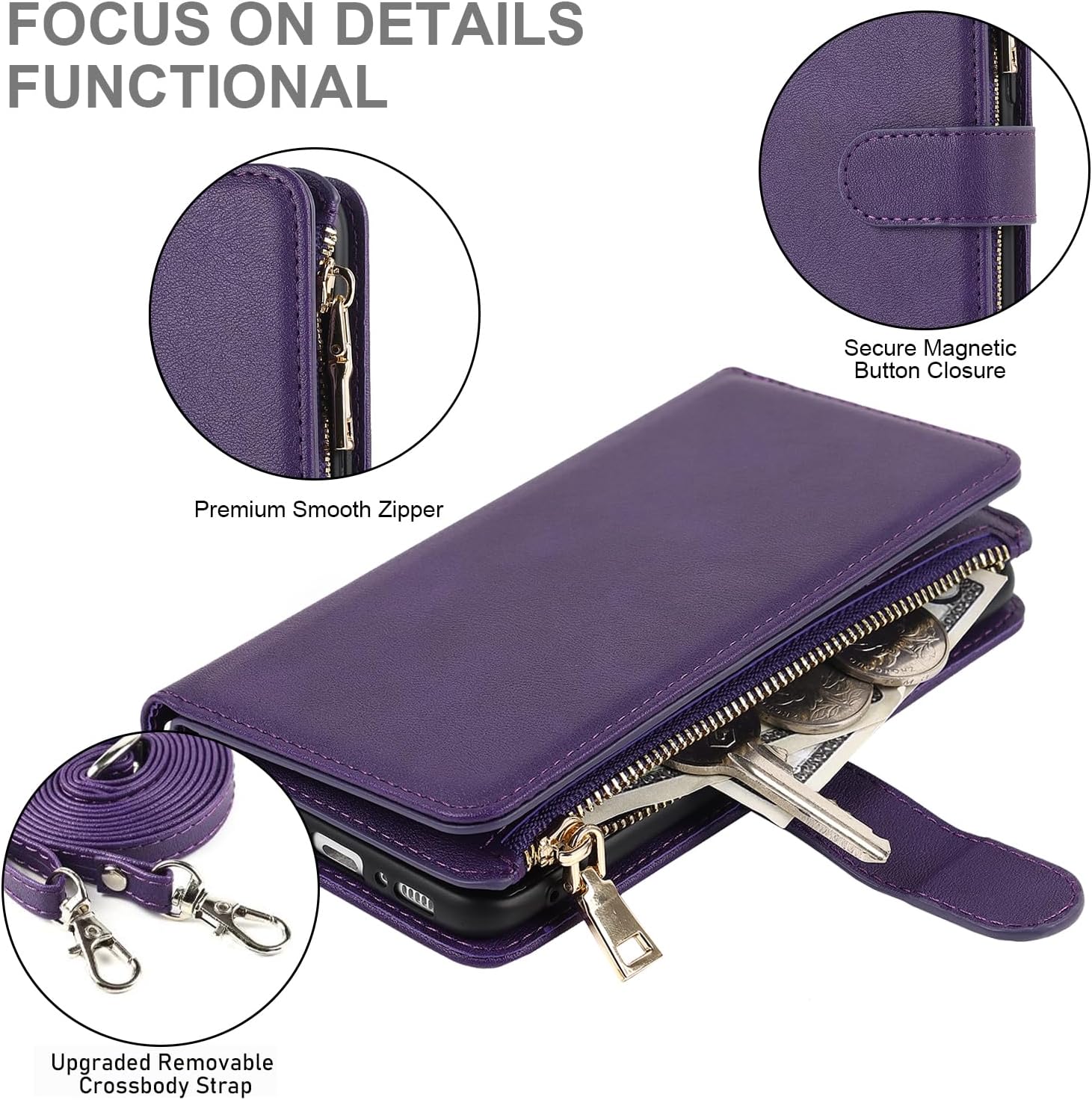 Hamany Funda cruzada para Samsung Galaxy S8 con correa para mujer Galaxy S8, funda tipo cartera con tarjetero, funda de piel con cierre de
