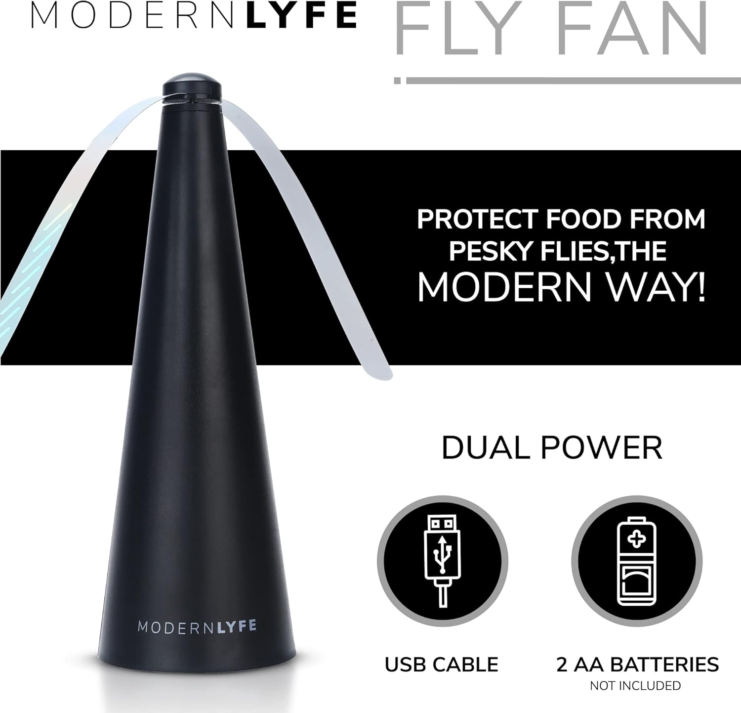 Ventilador de moscas para mesas, alimentado por USB o AA, repelente de moscas para comedor al aire libre o alimentos en fiestas, restaurantes, mesa