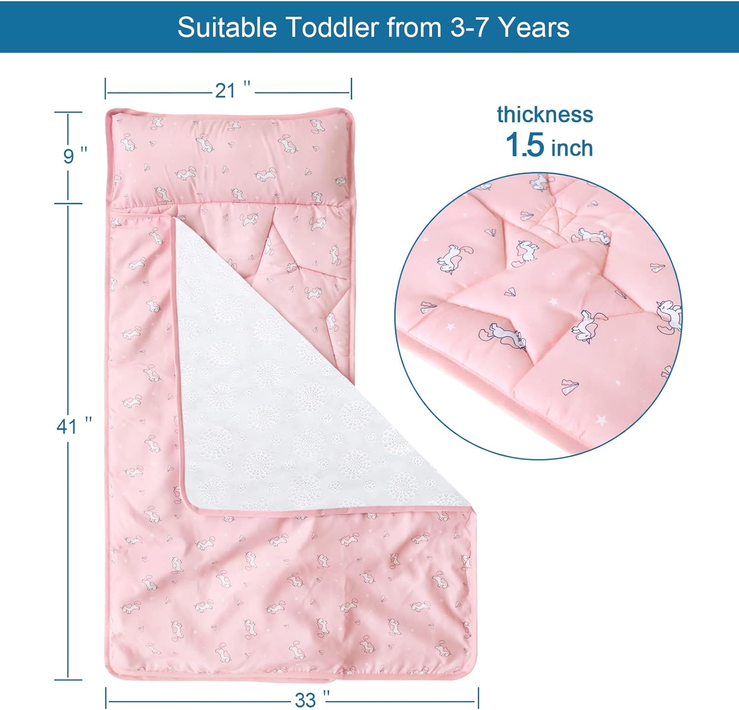 Tapete para siesta para niños pequeños con almohada y manta de 50 x 21 x 1.5 pulgadas, tapete para siesta para niños y niñas pequeñas, paquete de 2