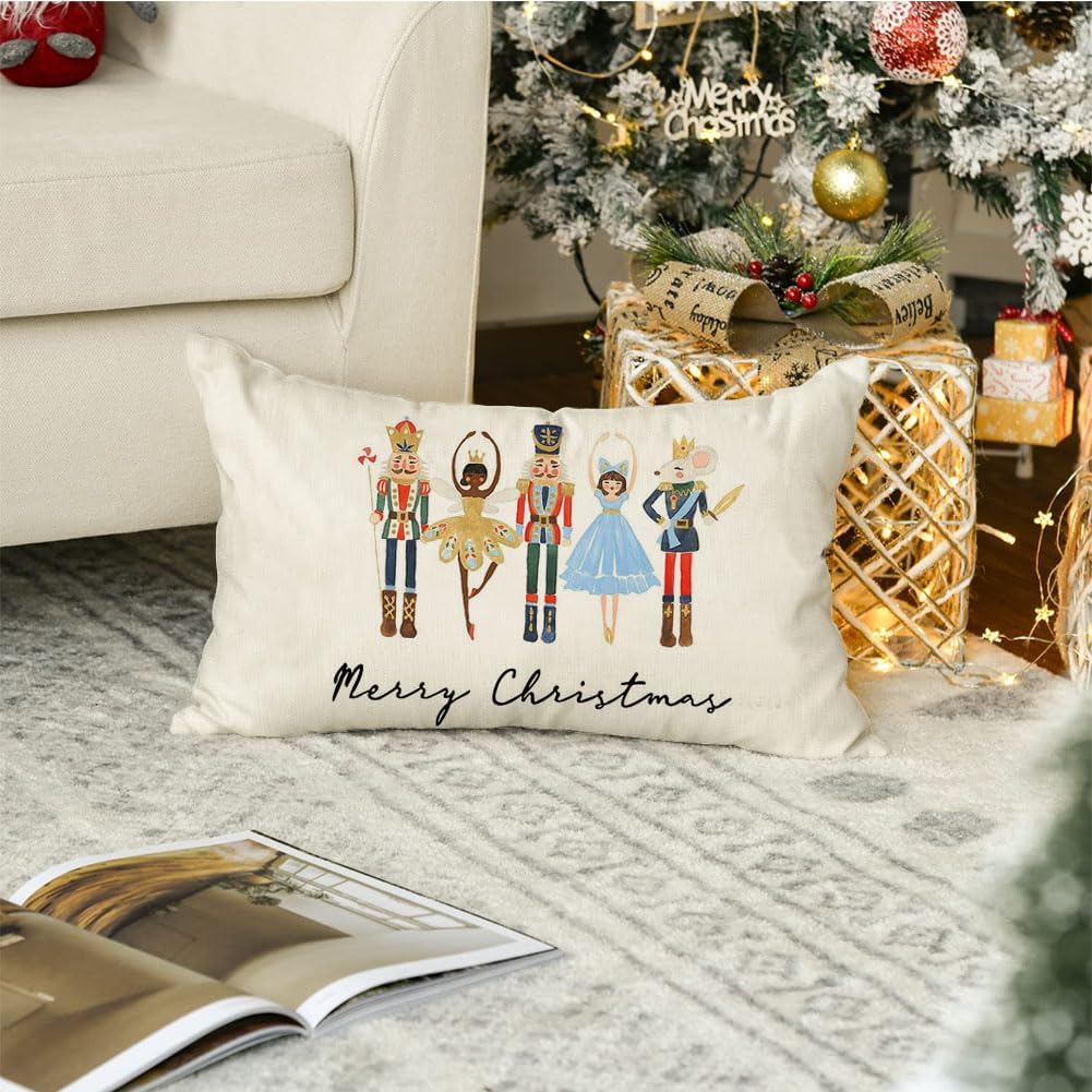 RABUSOFA Almohadas decorativas de Navidad de 12 x 20 pulgadas, fundas de almohada de cascanueces de Navidad, fundas de almohada decorativas para
