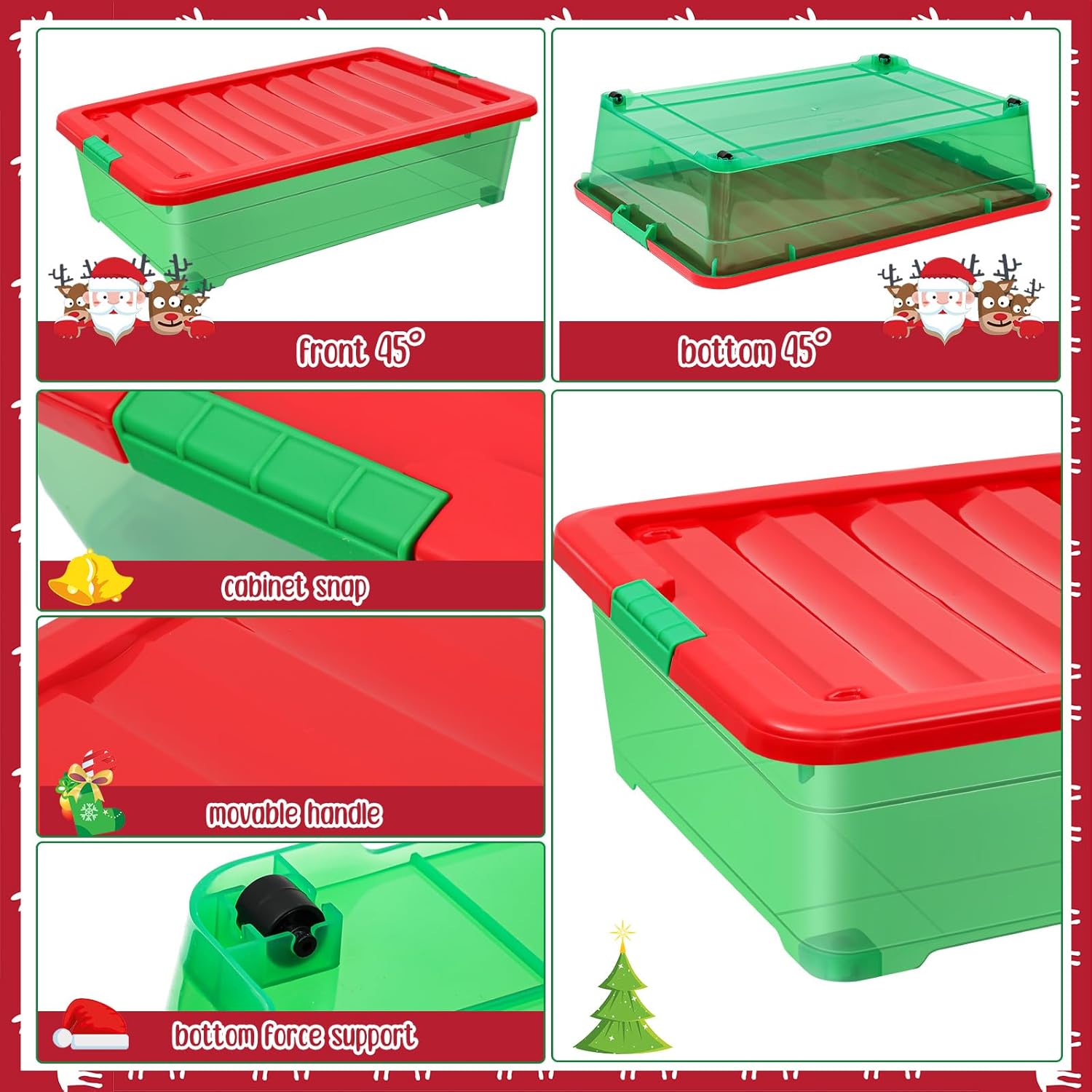 Abbylike Paquete de 2 contenedores de plástico de 53 cuartos de galón para guardar debajo de la cama con tapas, organizador de envoltura de regalos,