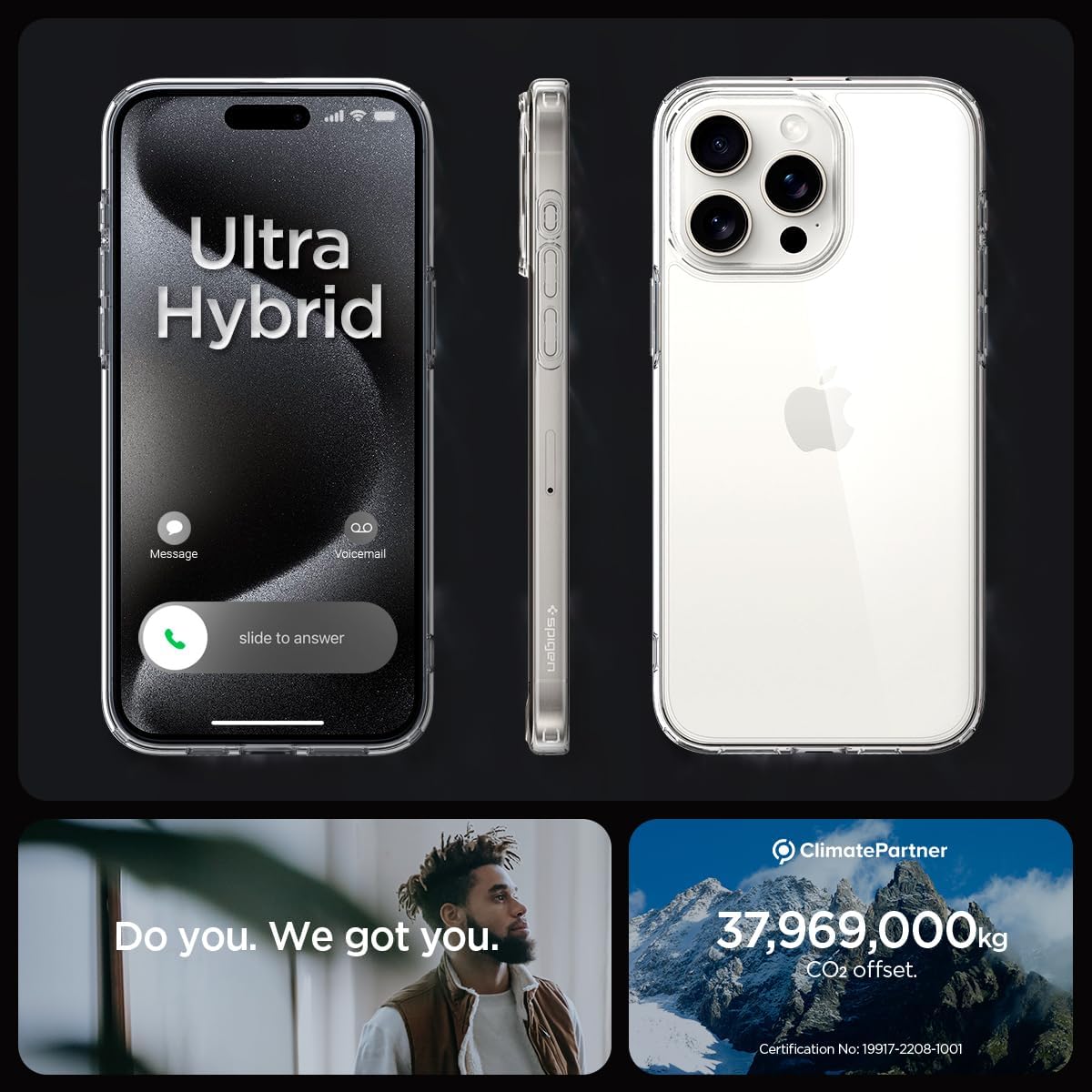 Spigen Funda ultra híbrida diseñada para iPhone 15 Pro (2023), antiamarilleo protección de grado militar – Transparente