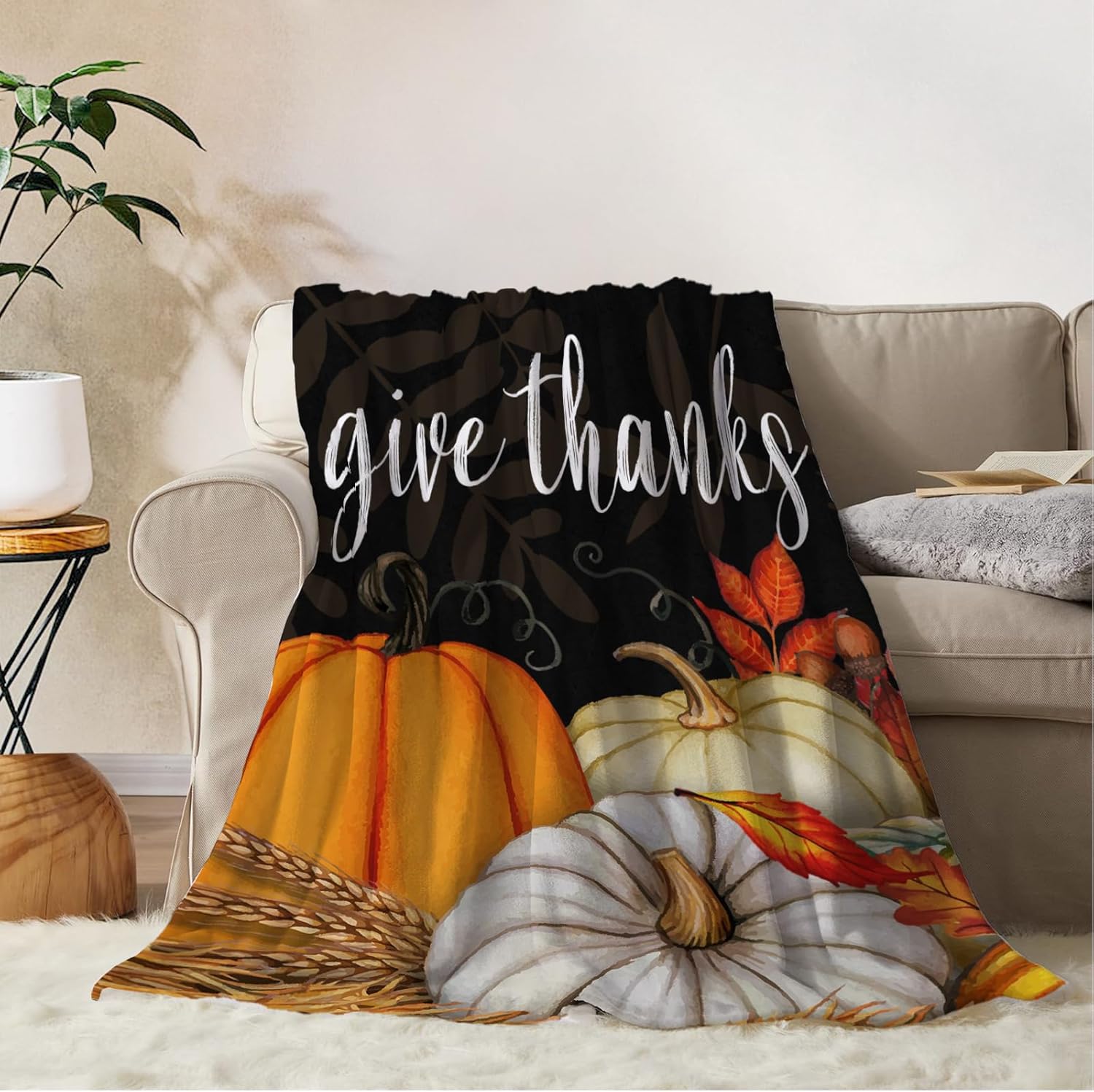 YeeJu Manta decorativa de otoño, tamaño individual, manta de calabazas de otoño para sofá, cama, sala de estar, al aire libre, suave, acogedora,