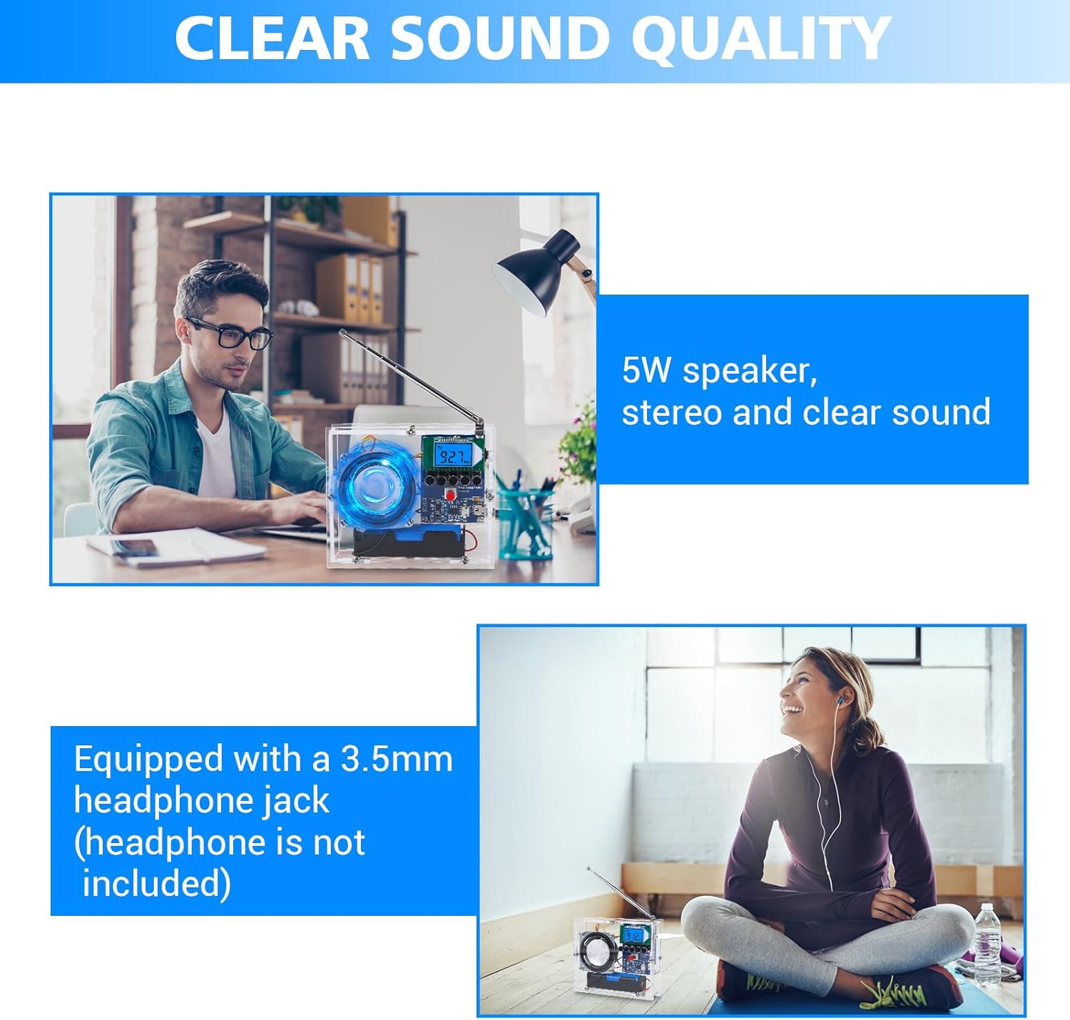 Soldering Project Kit, Icstation FM Radio Kit with Rechargeable Battery Soldering Practice DIY Radio Kits FM 76-108MHz with Headphone Jack LCD