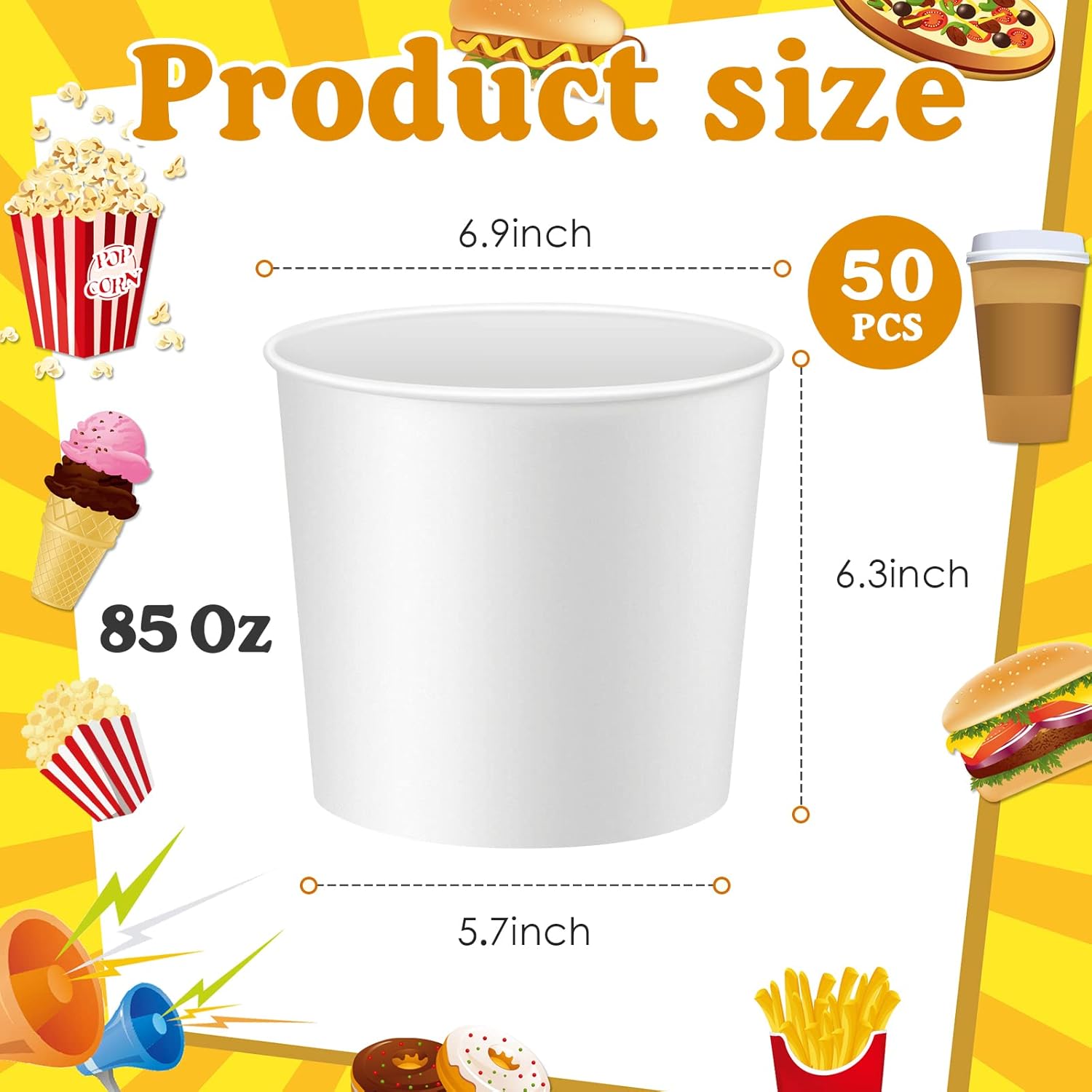 Hoolerry Cubo de papel desechable, cubo de hielo de cartón blanco, soporte para hielo a granel para fiestas de Navidad suministros de refrigeración