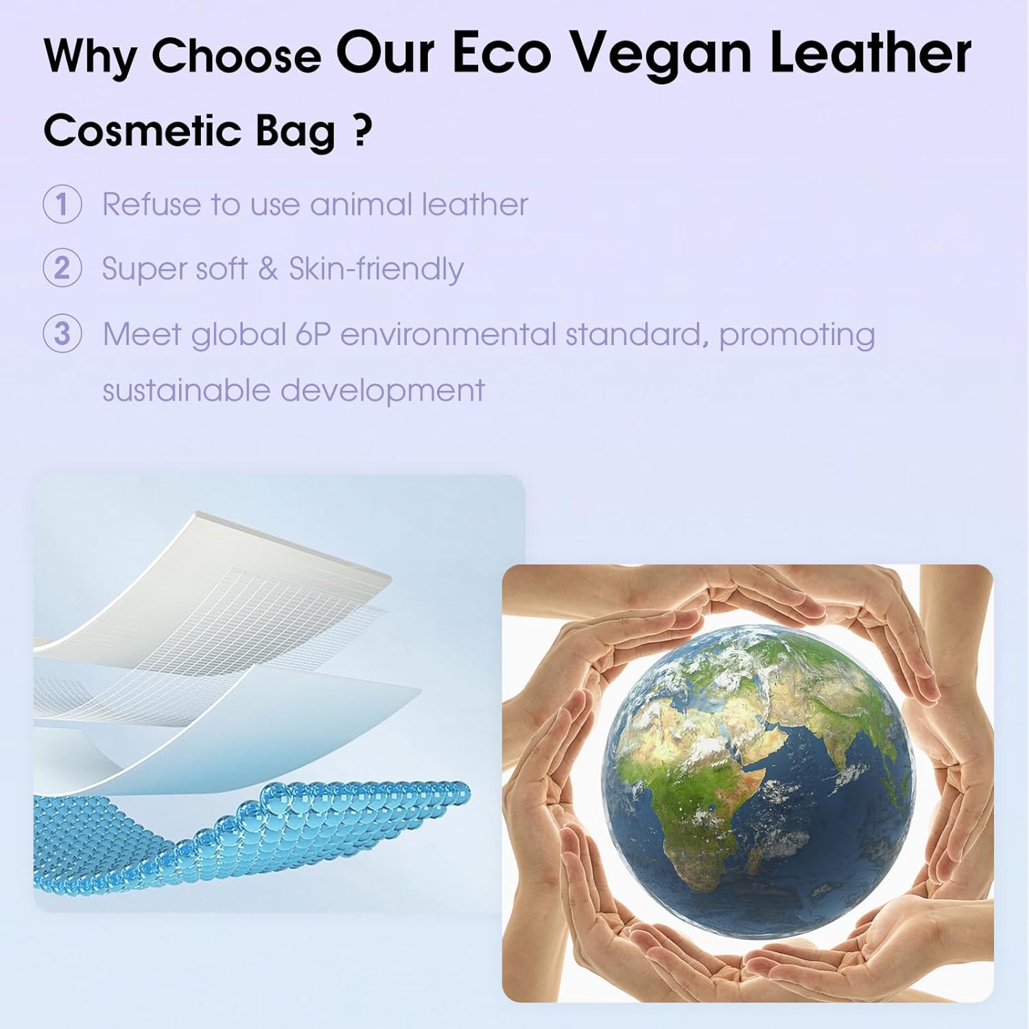 Wandering Nature Pequeña bolsa de maquillaje para bolso, bolsa de cosméticos con cremallera para mujer, bolsa de viaje de cuero vegano ecológico,