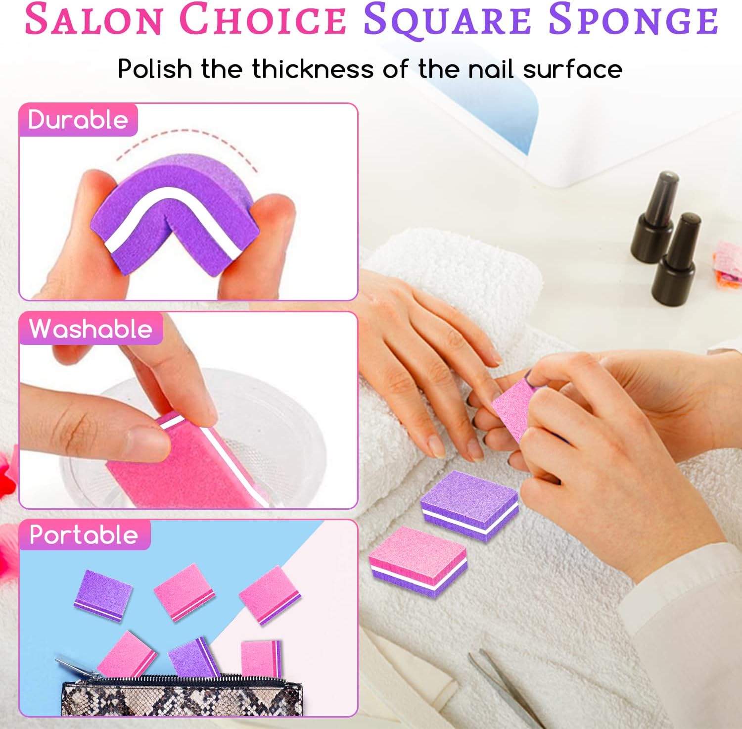 50 mini pulidores de uñas, grano 100180 a granel para uñas naturales y esmalte de gel, pulido de uñas, juego portátil de doble cara para pulir y