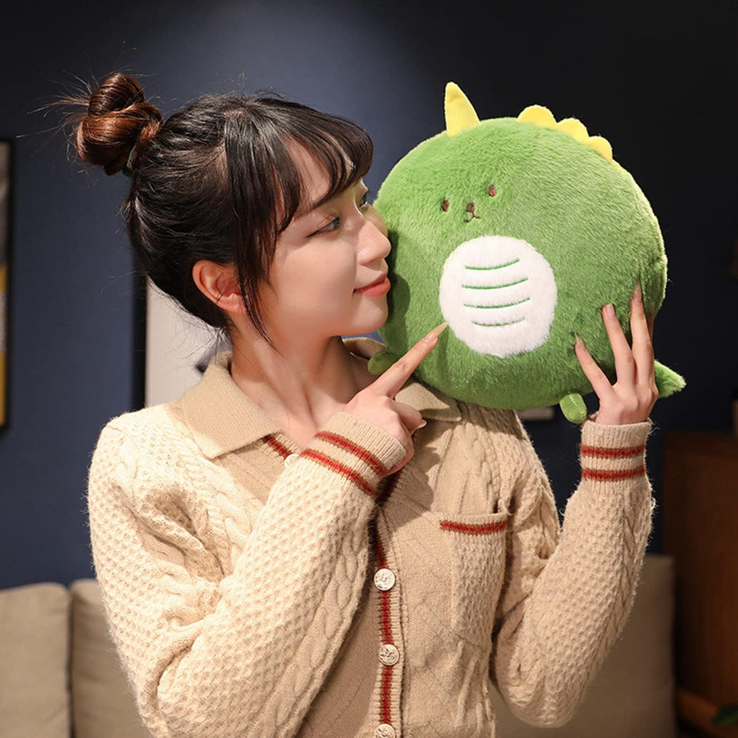 Almohada redonda de peluche de dinosaurio para abrazar, almohada redonda de dinosaurio, regalo de anime de dinosaurio para niños y amantes en